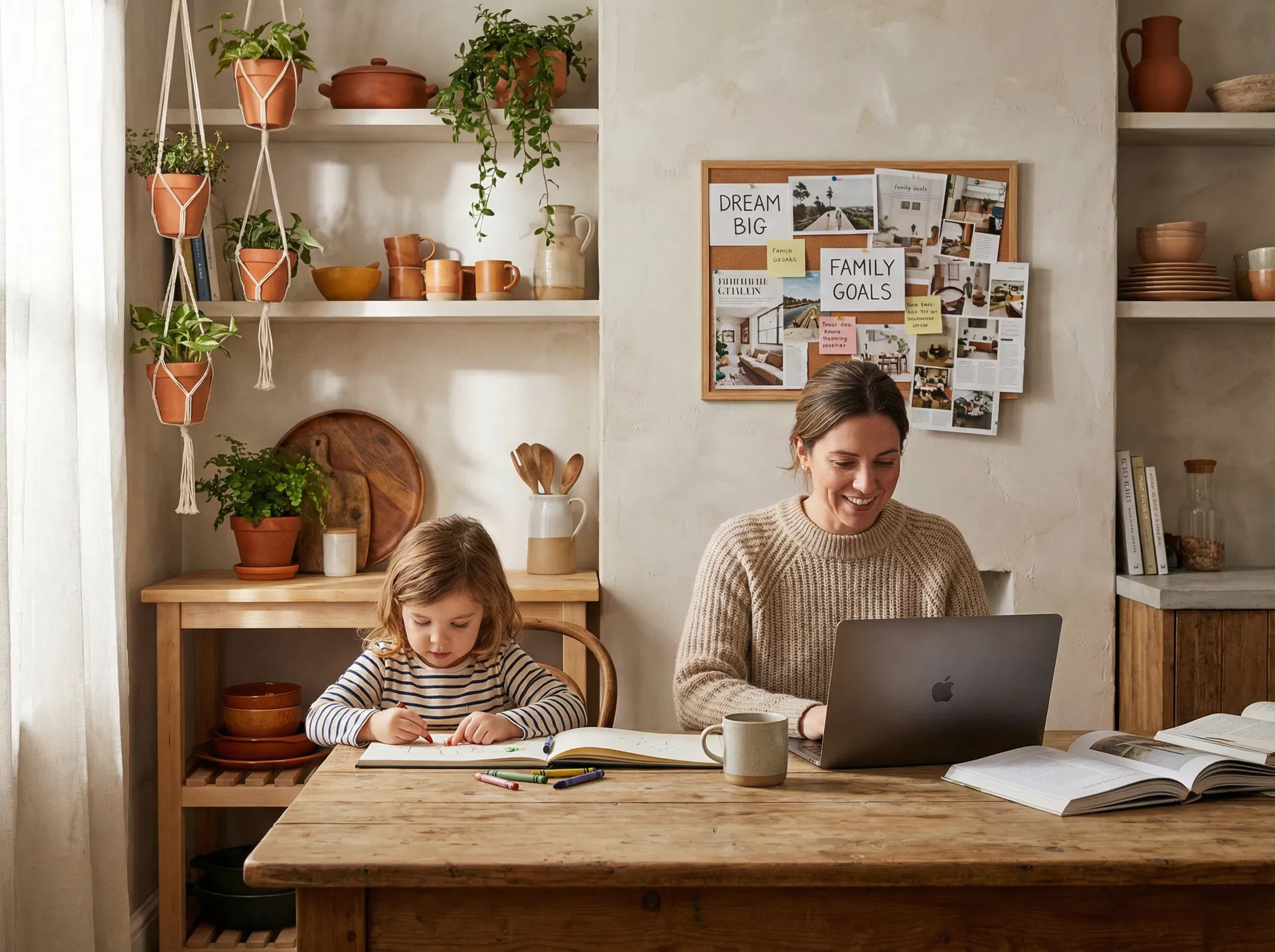 Parent and child working together at home