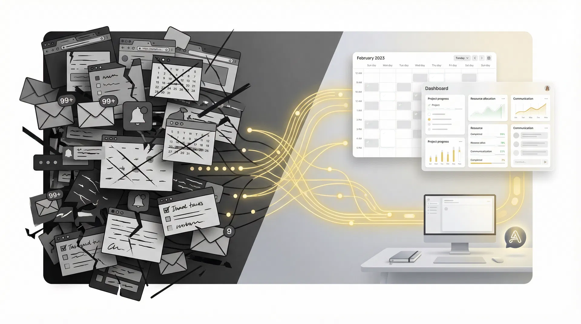 Visual transition from chaos to clarity in business operations
