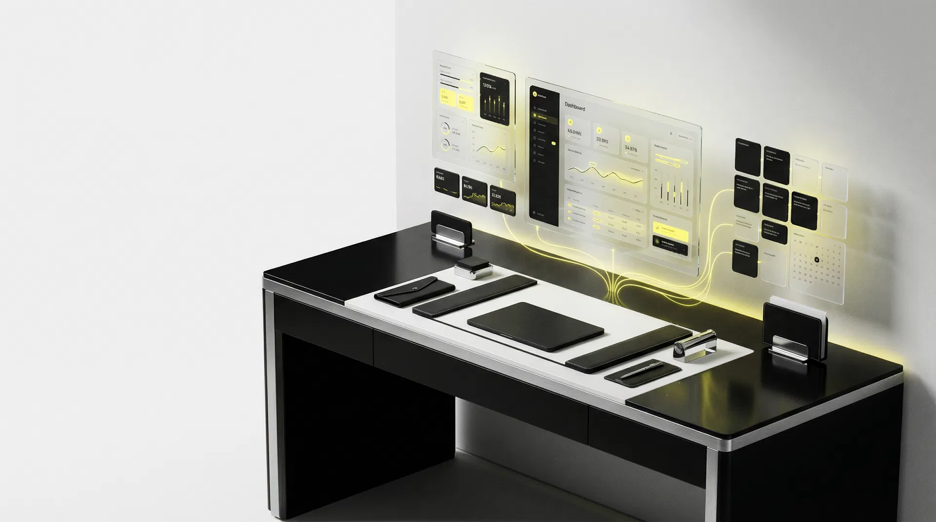 Organized executive workspace with structured digital systems