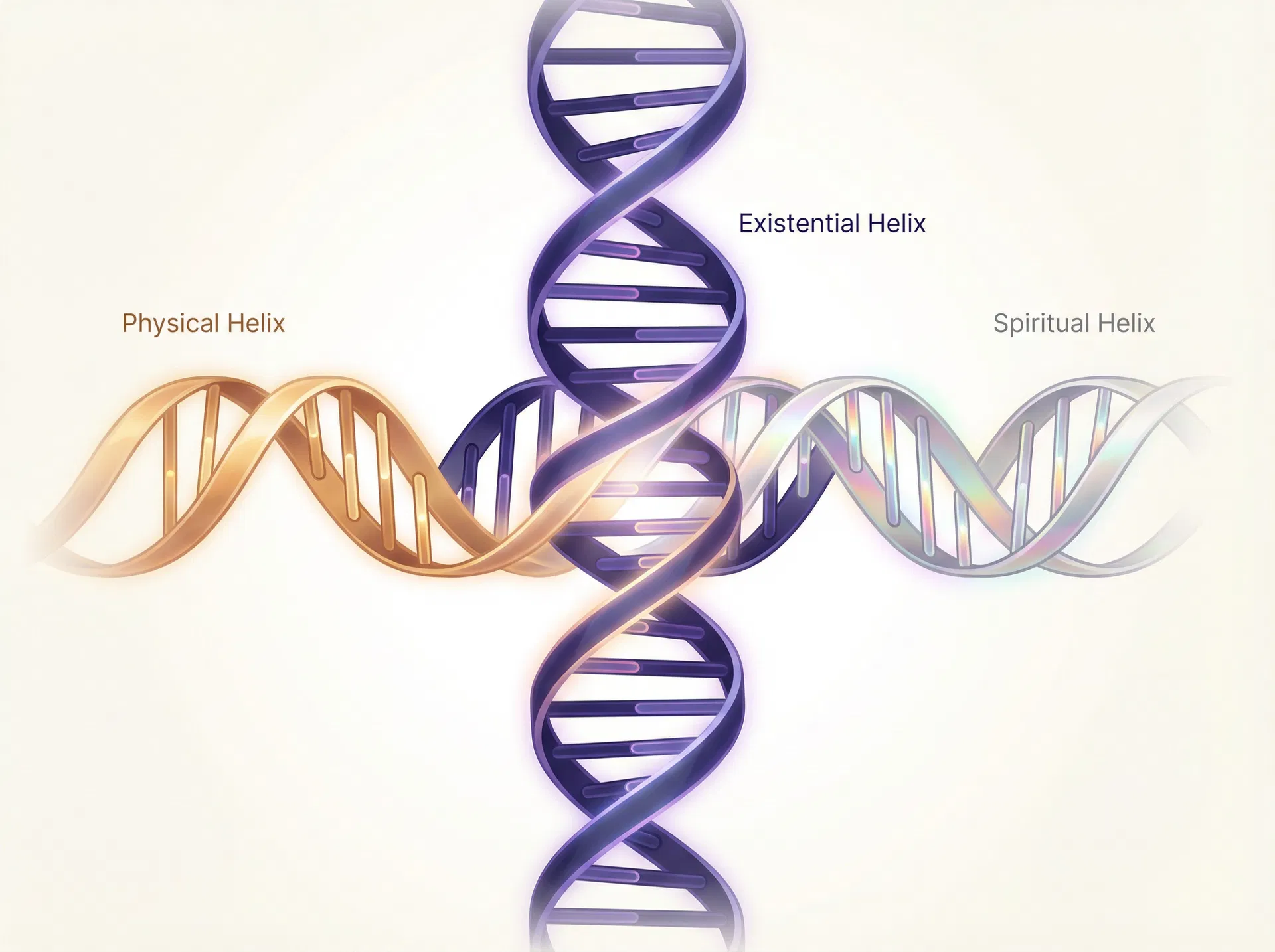 The Three Helices — Physical, Existential, and Spiritual — intertwining into a unified Triple Helix