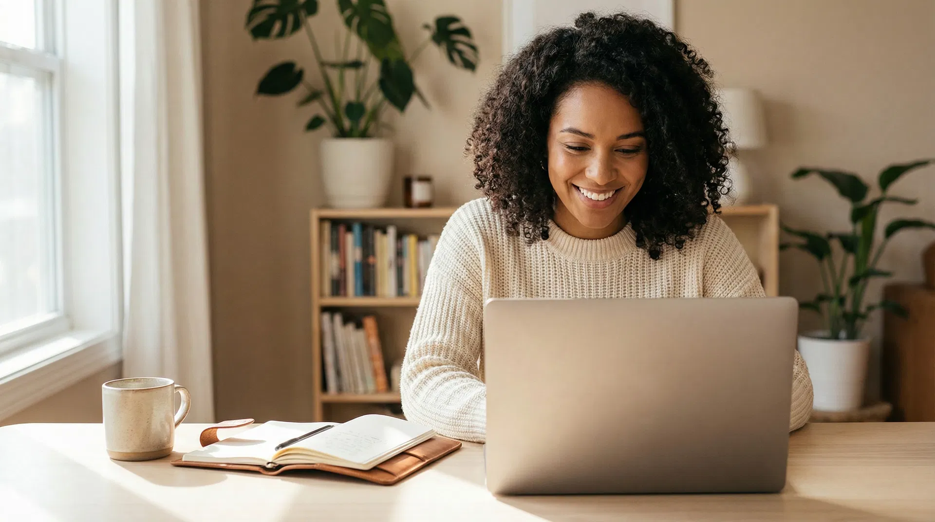 Entrepreneur working on laptop at home office