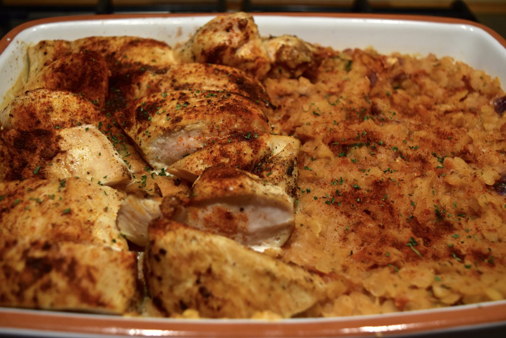 Spiced Chicken Lentil Casserole