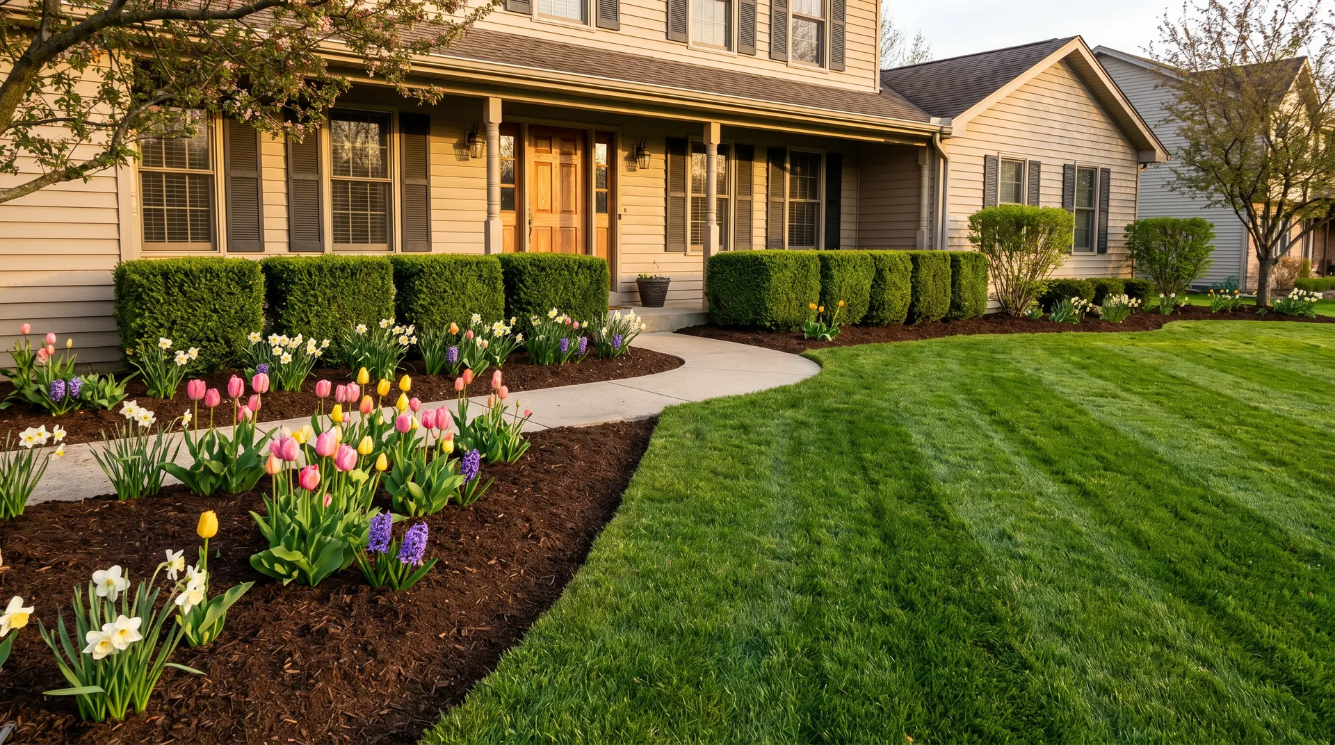 Manicured lawn and landscaping