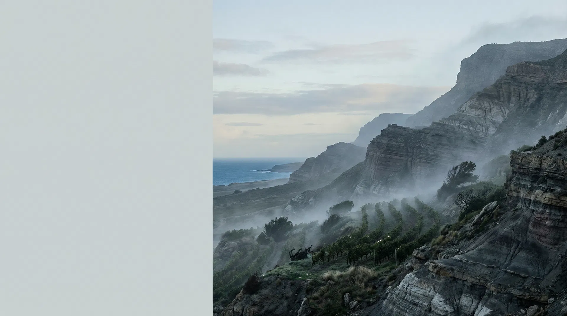 Paisagem conceitual dos cânions, litoral e vinhedos do Sul