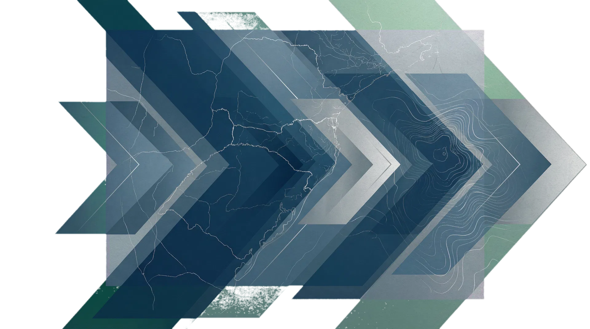 Geometria institucional em azul com sensação de direção e colaboração