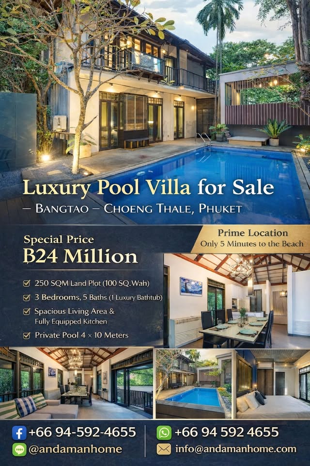 🔥 Luxury Pool Villa for Sale – Bangtao / Choeng Thale, Phuket – Only 5 Minutes to the Beach – Prime Location!
