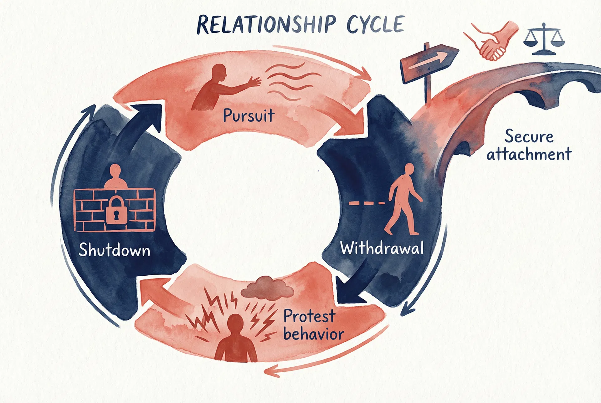 불안형-회피형 커플의 추격-도주 악순환 사이클 인포그래픽
