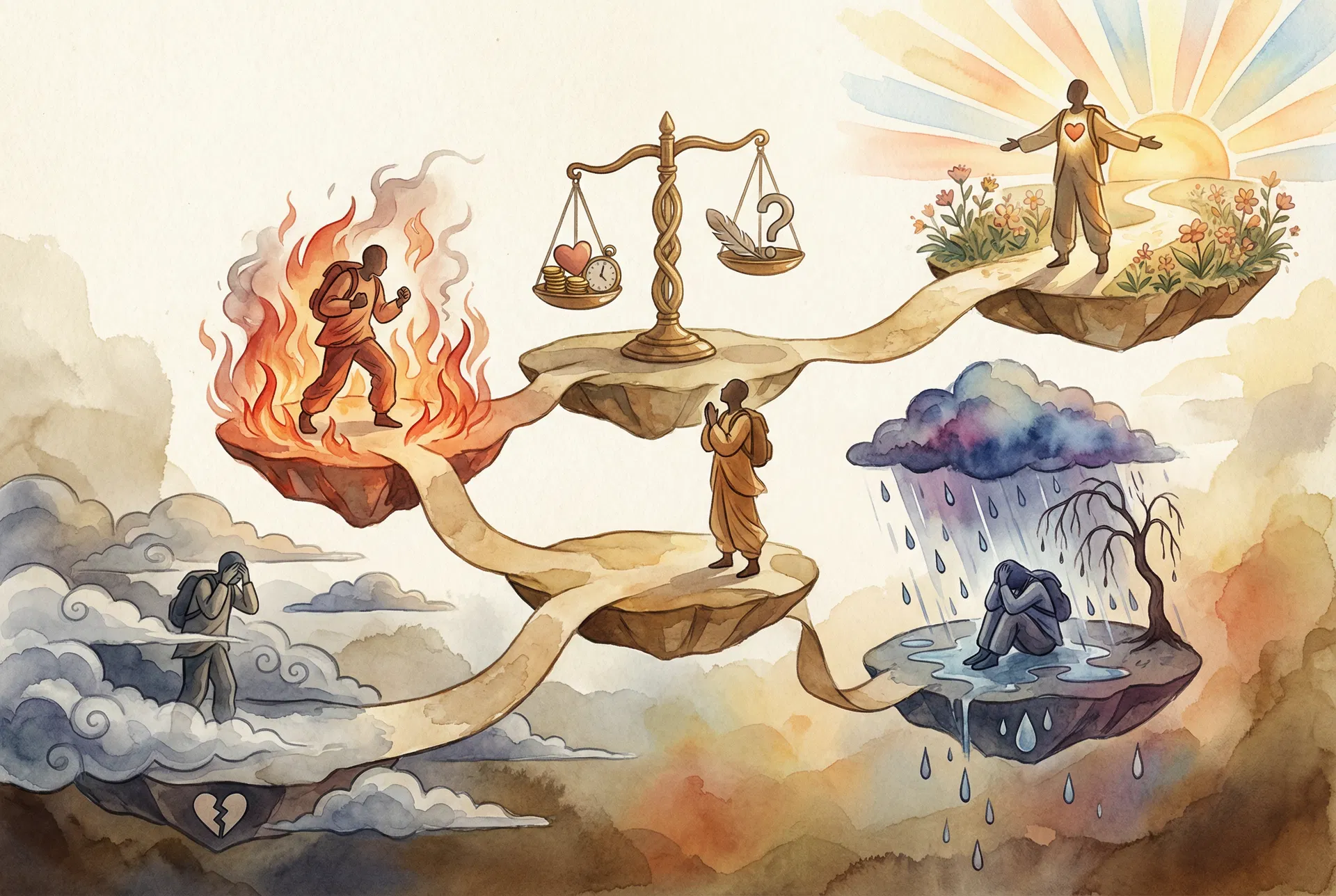 이별 후 심리 회복 5단계를 시각화한 인포그래픽: 부정, 분노, 타협, 우울, 수용