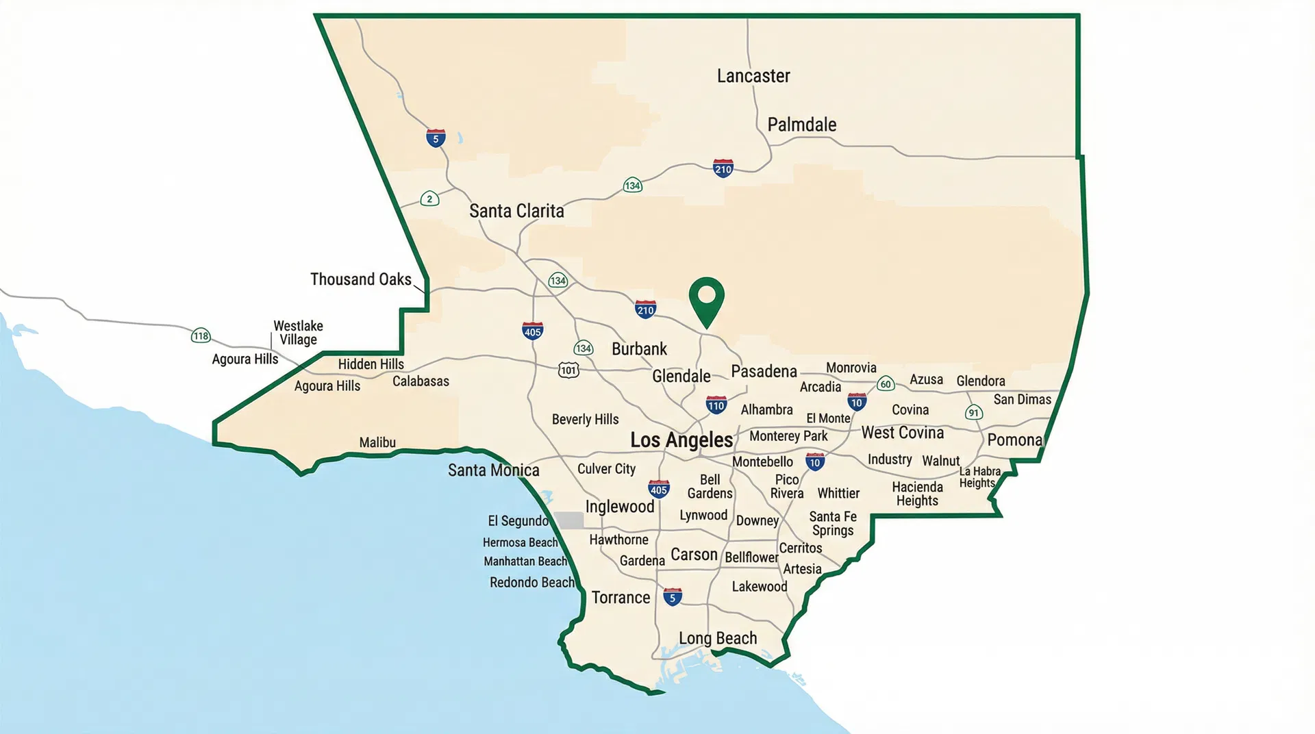 Preferred Roofing service area — all of Los Angeles County