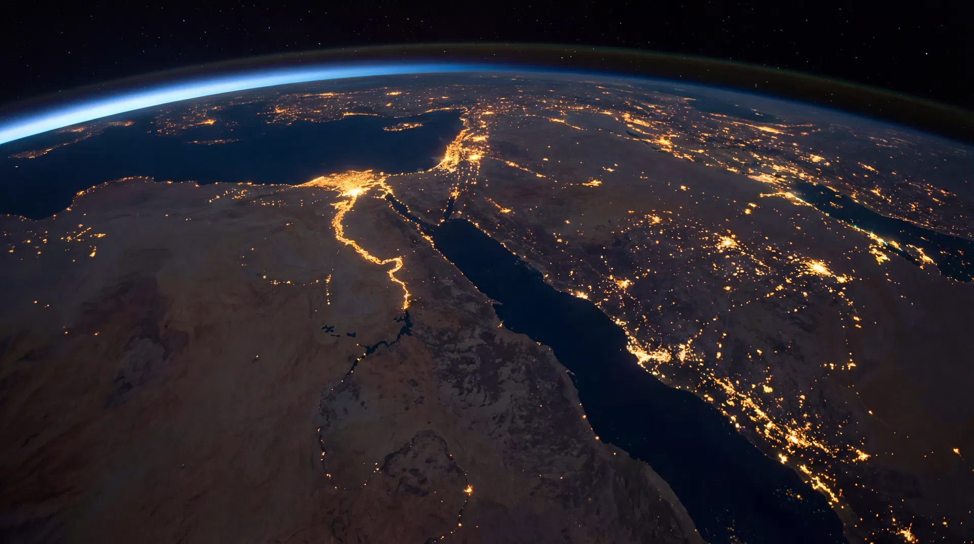 Night view of Earth showing Nile Delta city lights