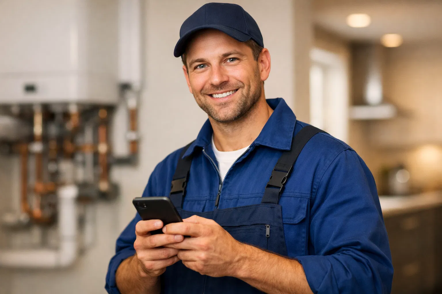 Loodgieter met smartphone