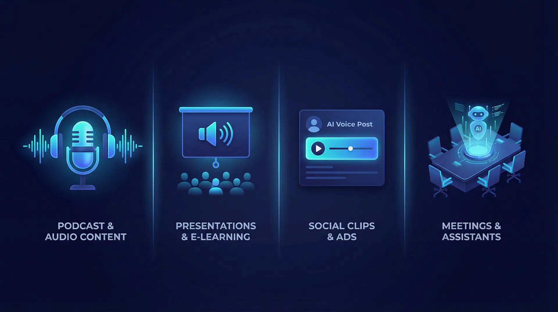 VoxFlow use cases — podcasts, presentations, social clips, meetings