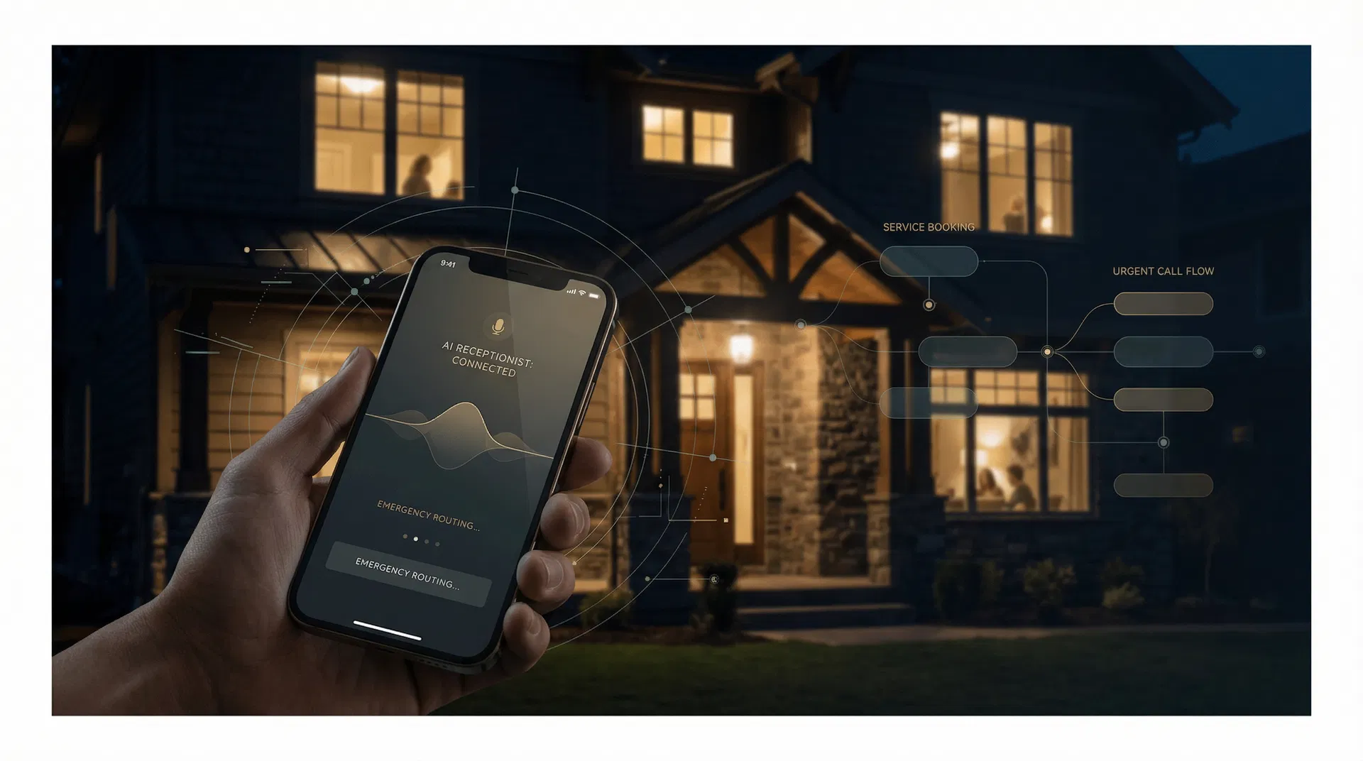 Phone interface illustrating HVAC AI receptionist and emergency routing