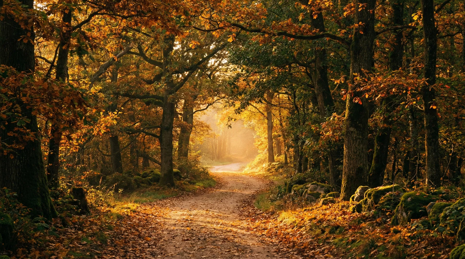 Weg durch herbstlichen Wald