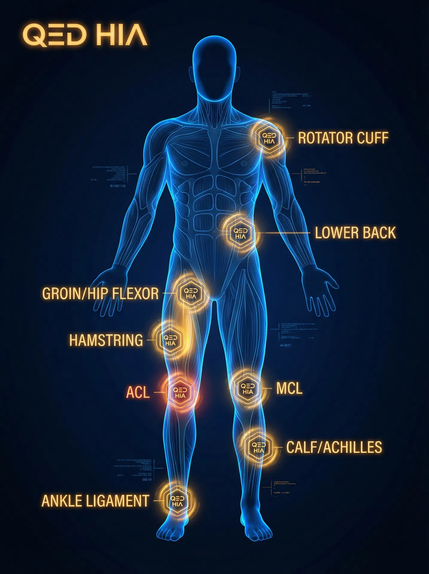 QED HIA body injury map showing all soft tissue injury zones