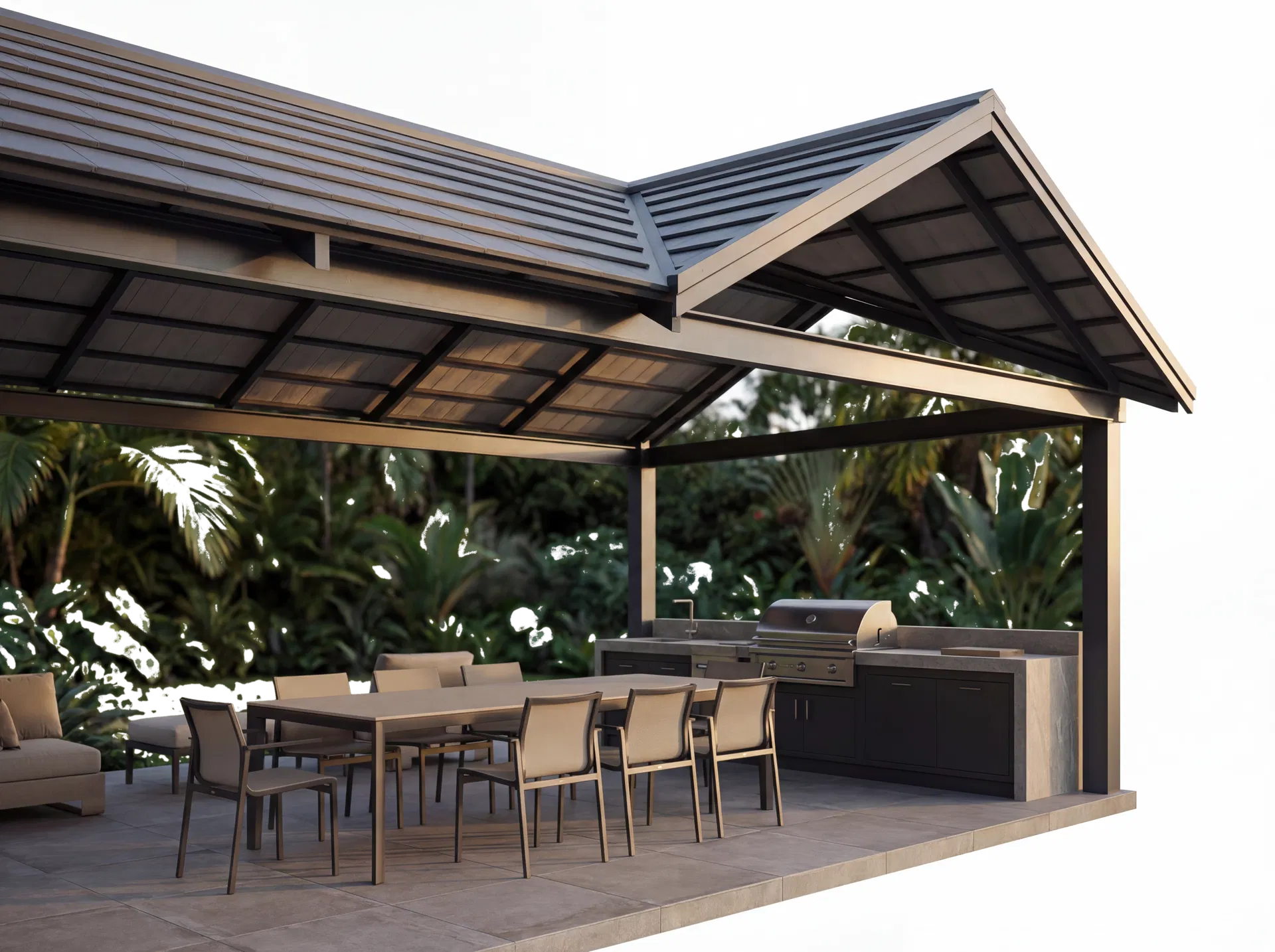 Cobertura metálica residencial em área gourmet