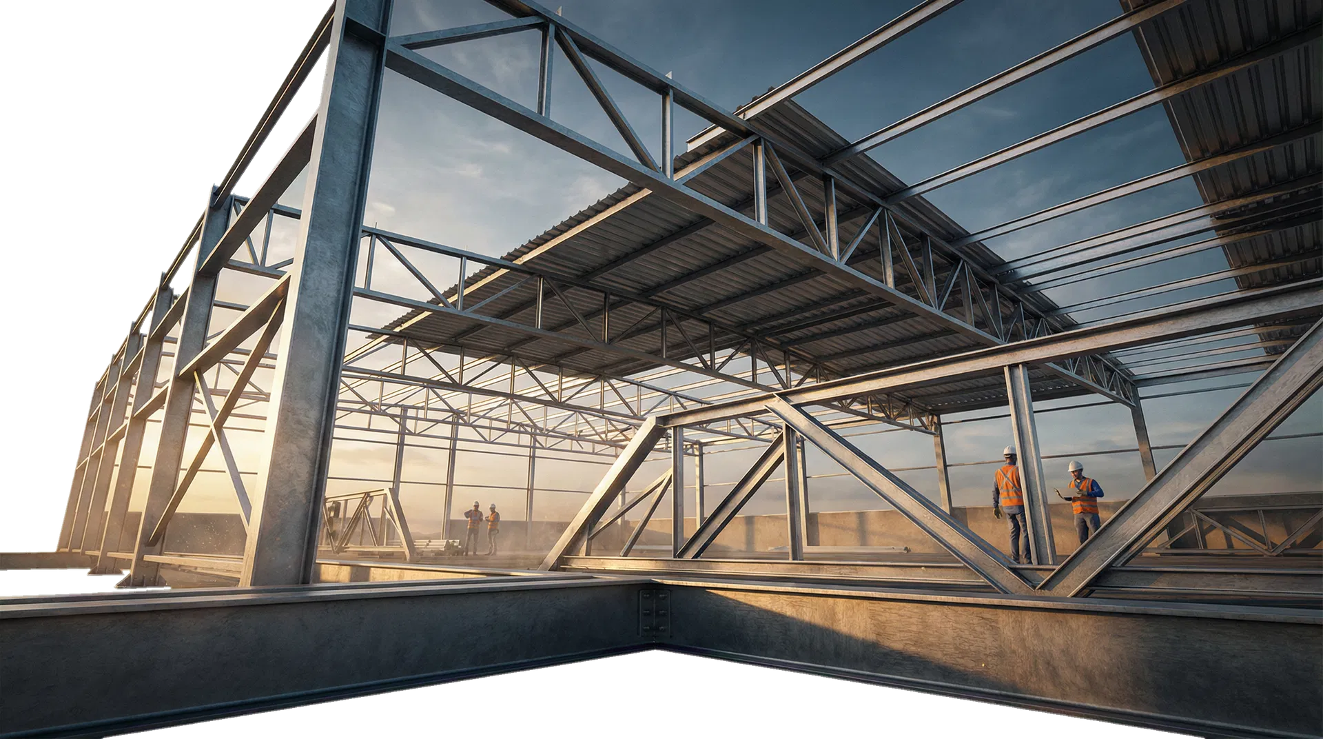 Estrutura metálica de grande porte em montagem