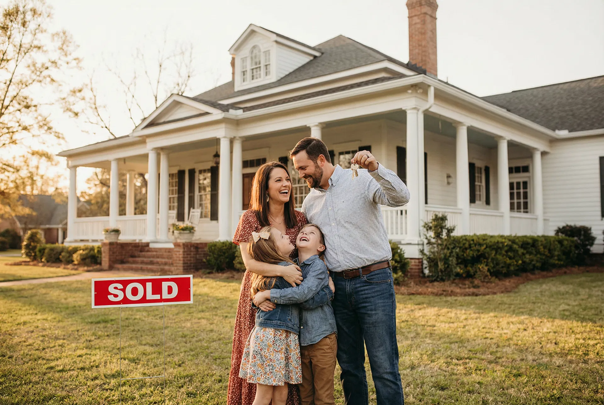 Happy family celebrating closing day