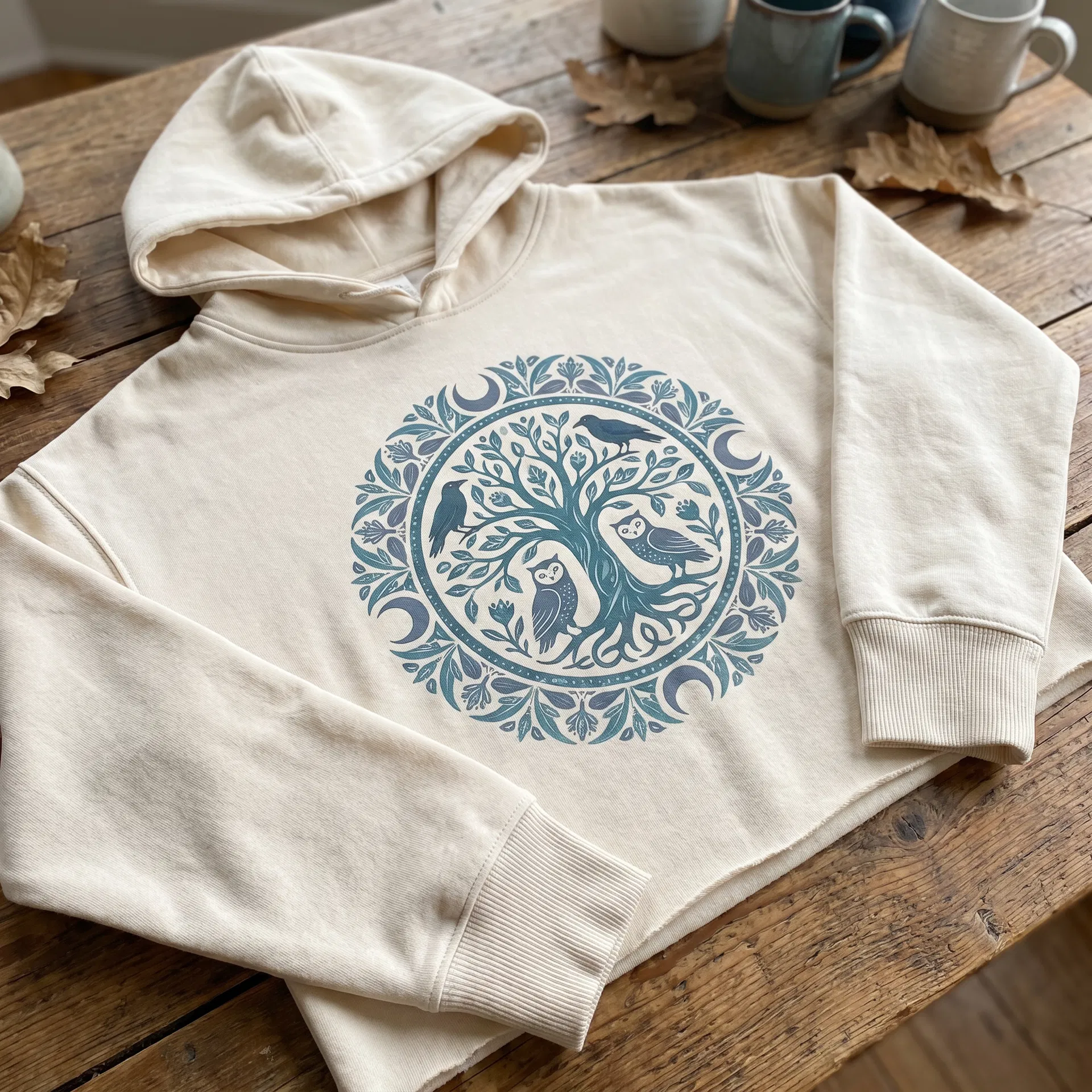 Mandala Moon Hoodie — Natural Cream