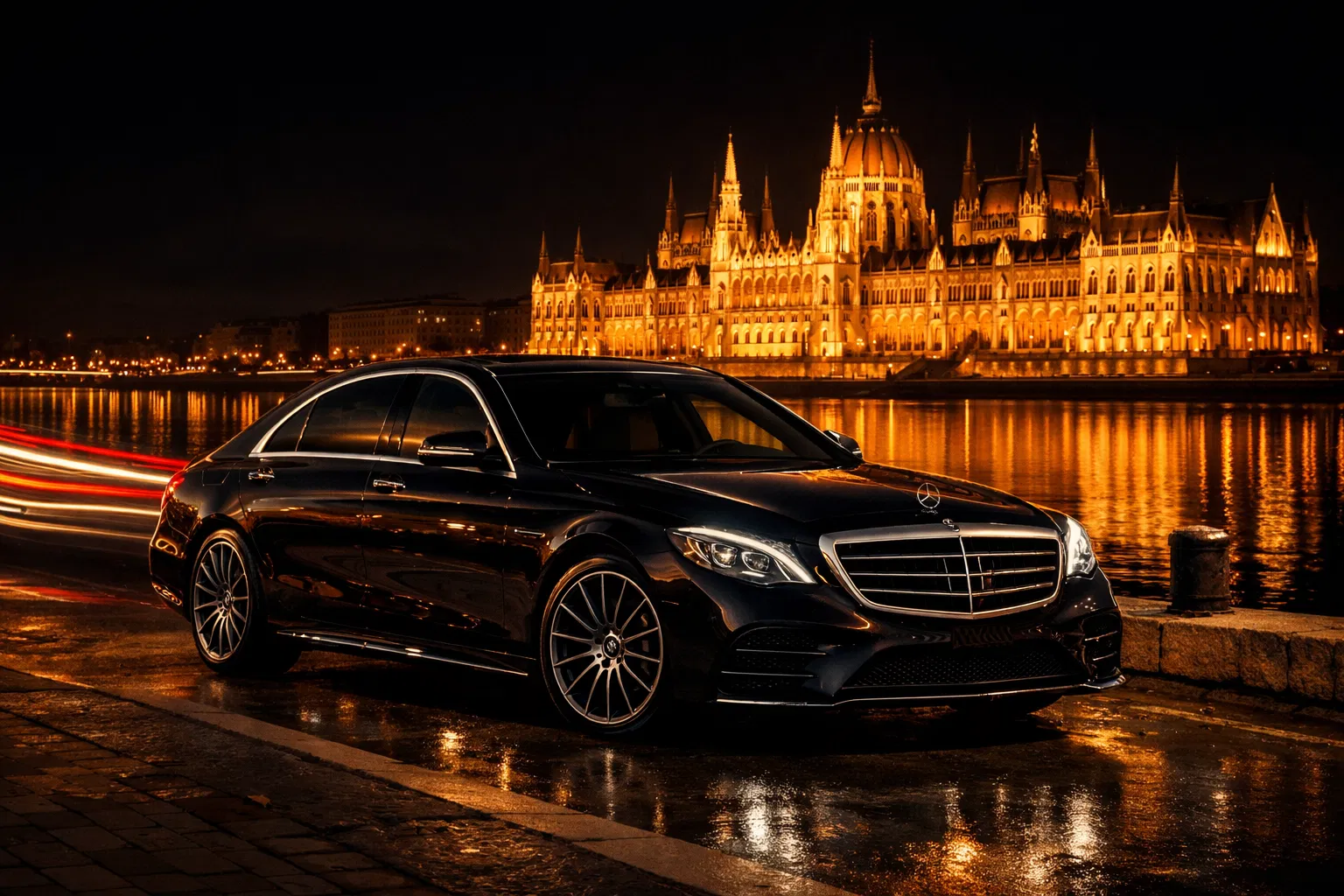Budapest First Class Transfer - Mercedes S-Class at Budapest Parliament