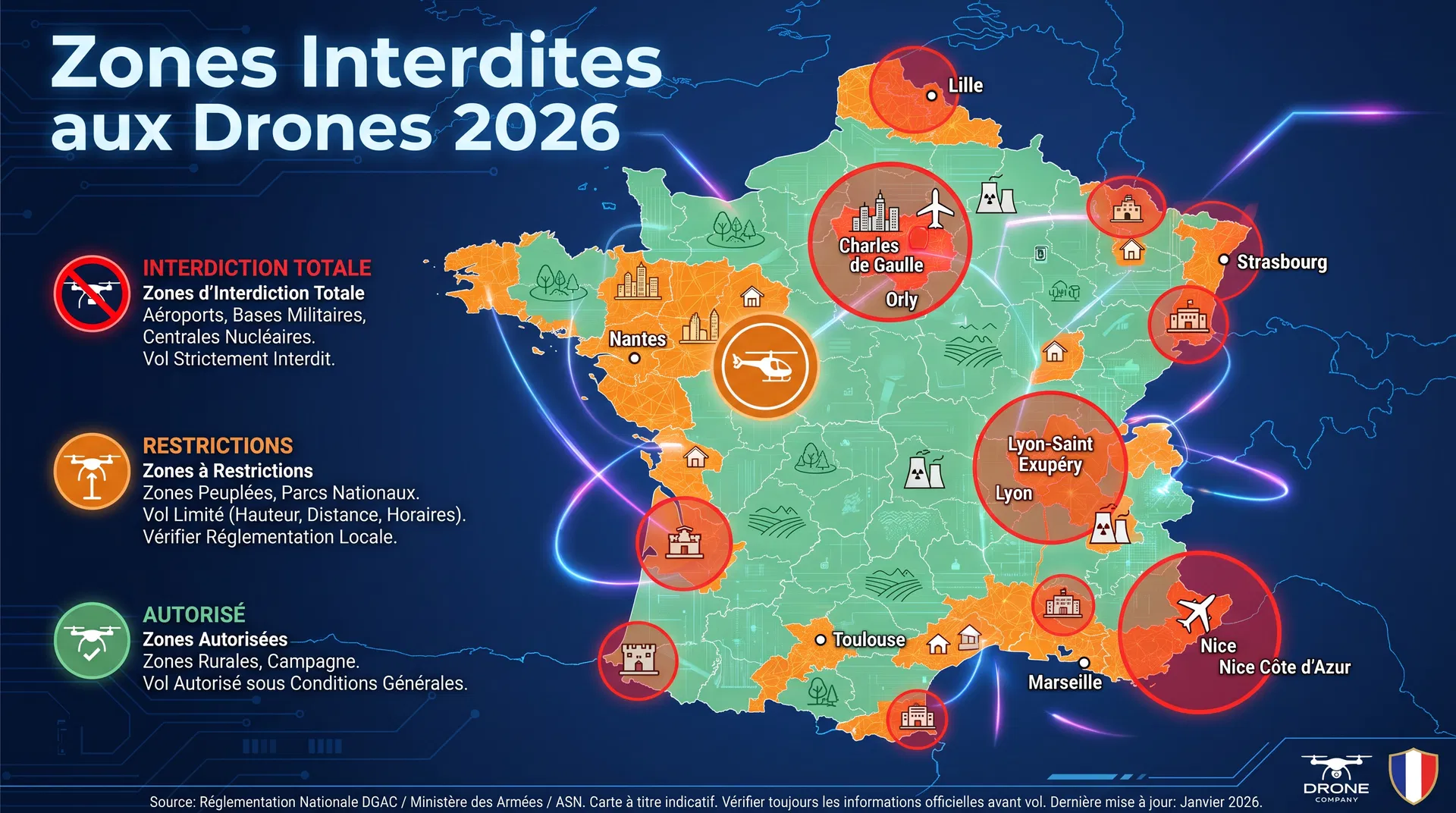 Interdictions de Vols en Drone : Cartes et Réglementation 2026 - Article blog Aérofly Studio