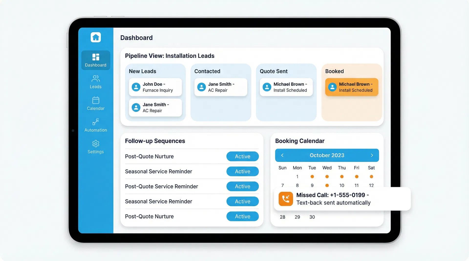 HVAC CRM and automation dashboard
