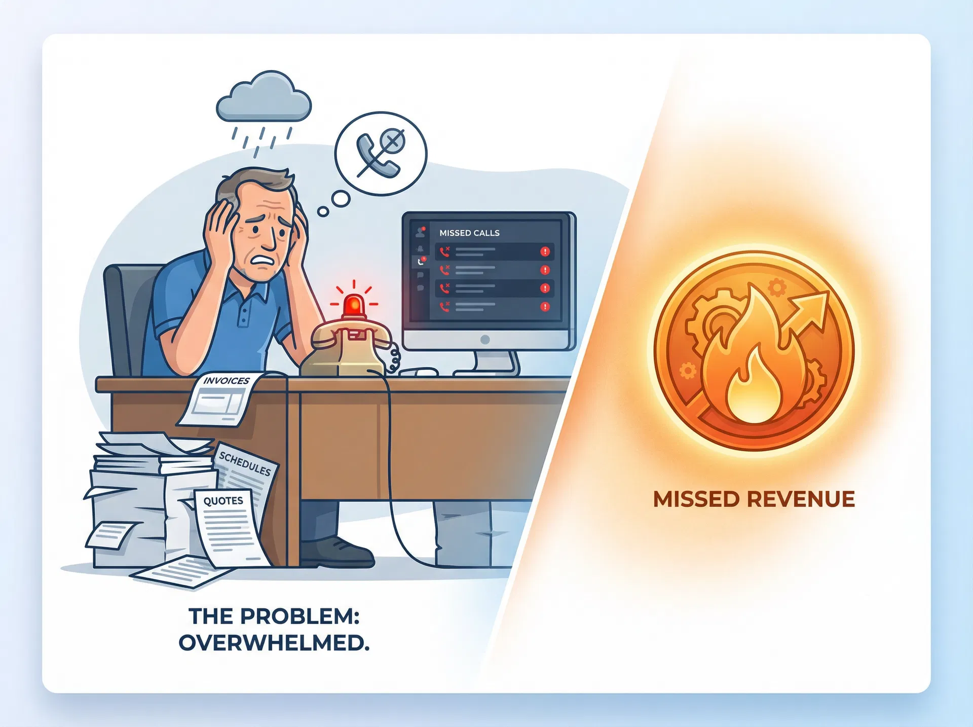 HVAC business owner overwhelmed by missed calls and lost estimates