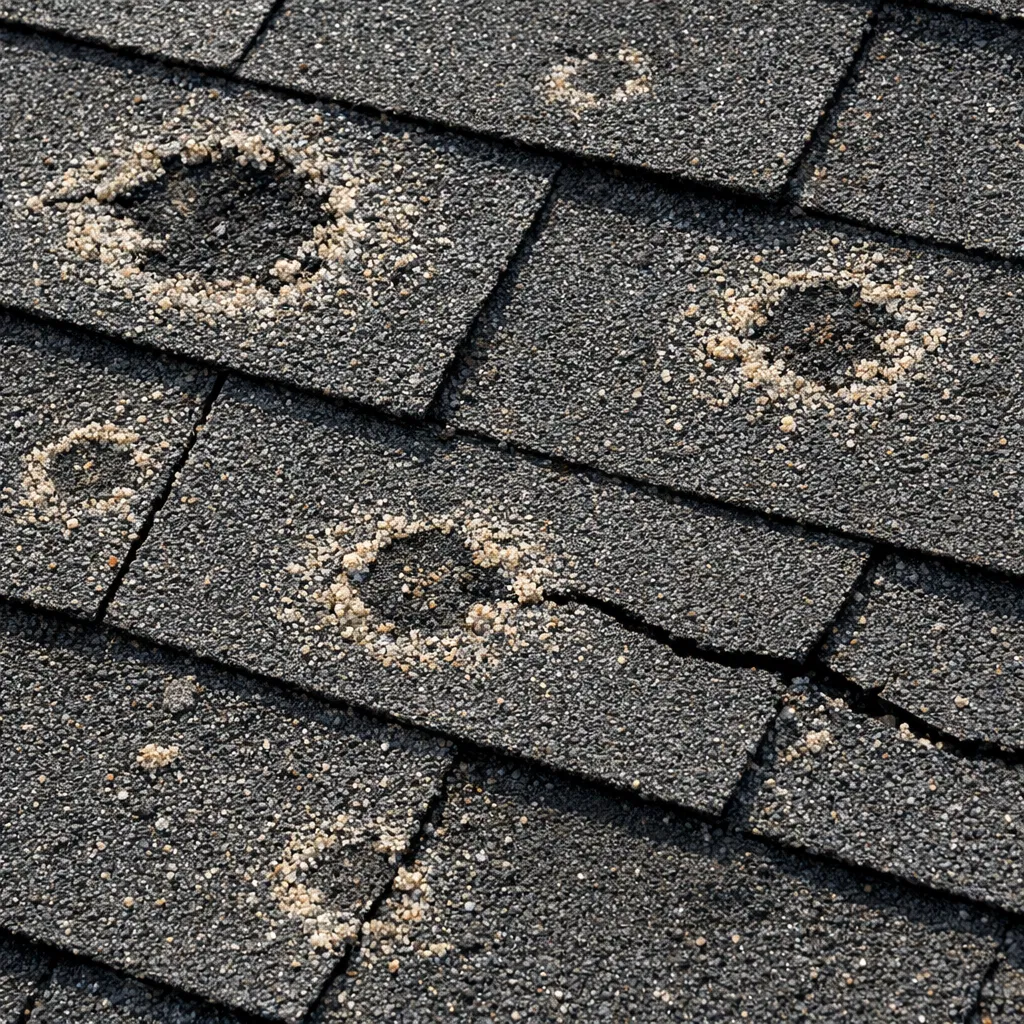 Hail damage on roof shingles