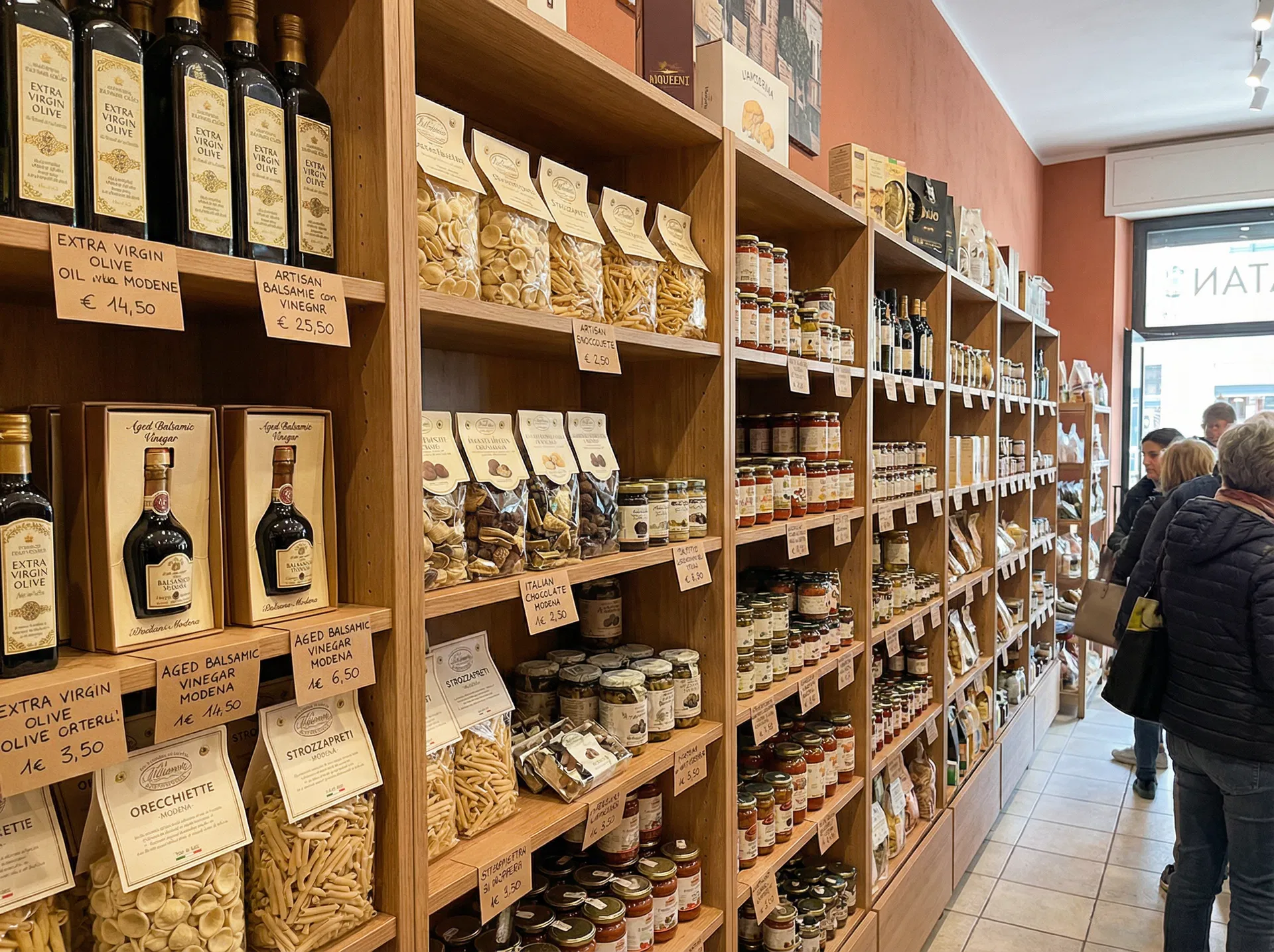 Italian gourmet market shelves