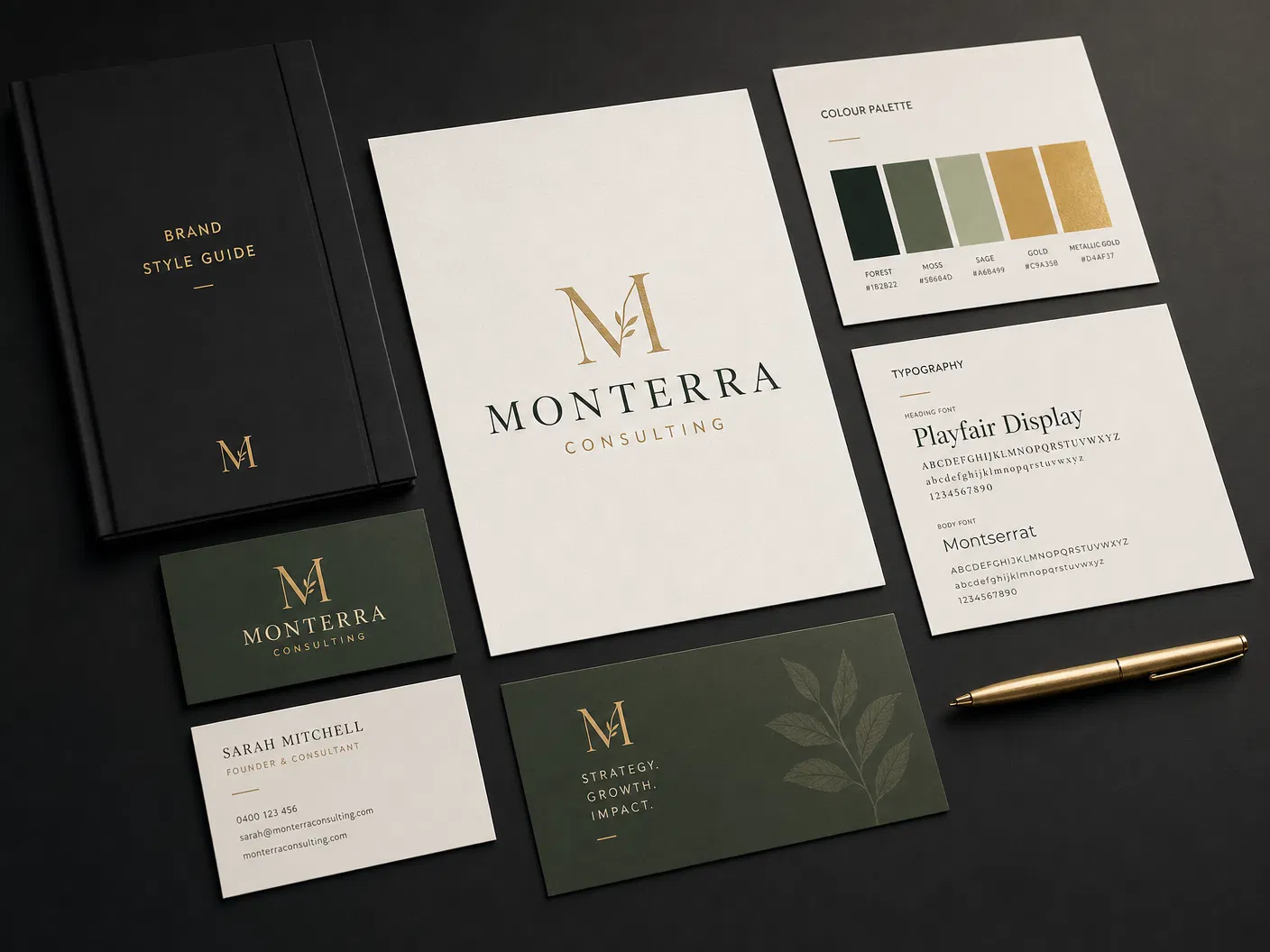 Professional branding materials — logo, style guide, business cards