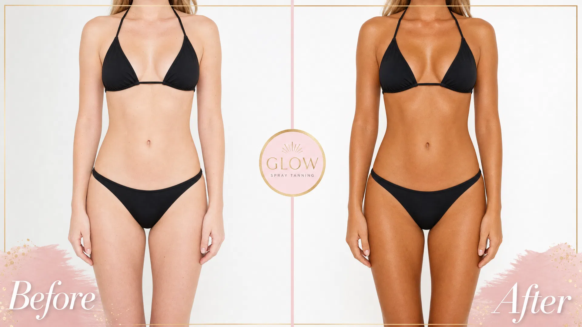 Spray tan before and after transformation — Glow And Go Lounge Bangor Northern Ireland