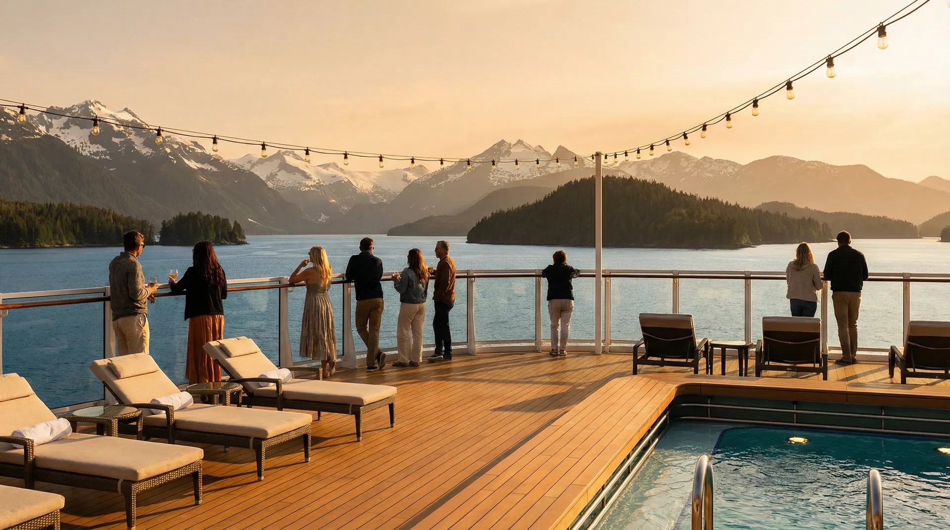 Cruise deck at sunset in Alaska