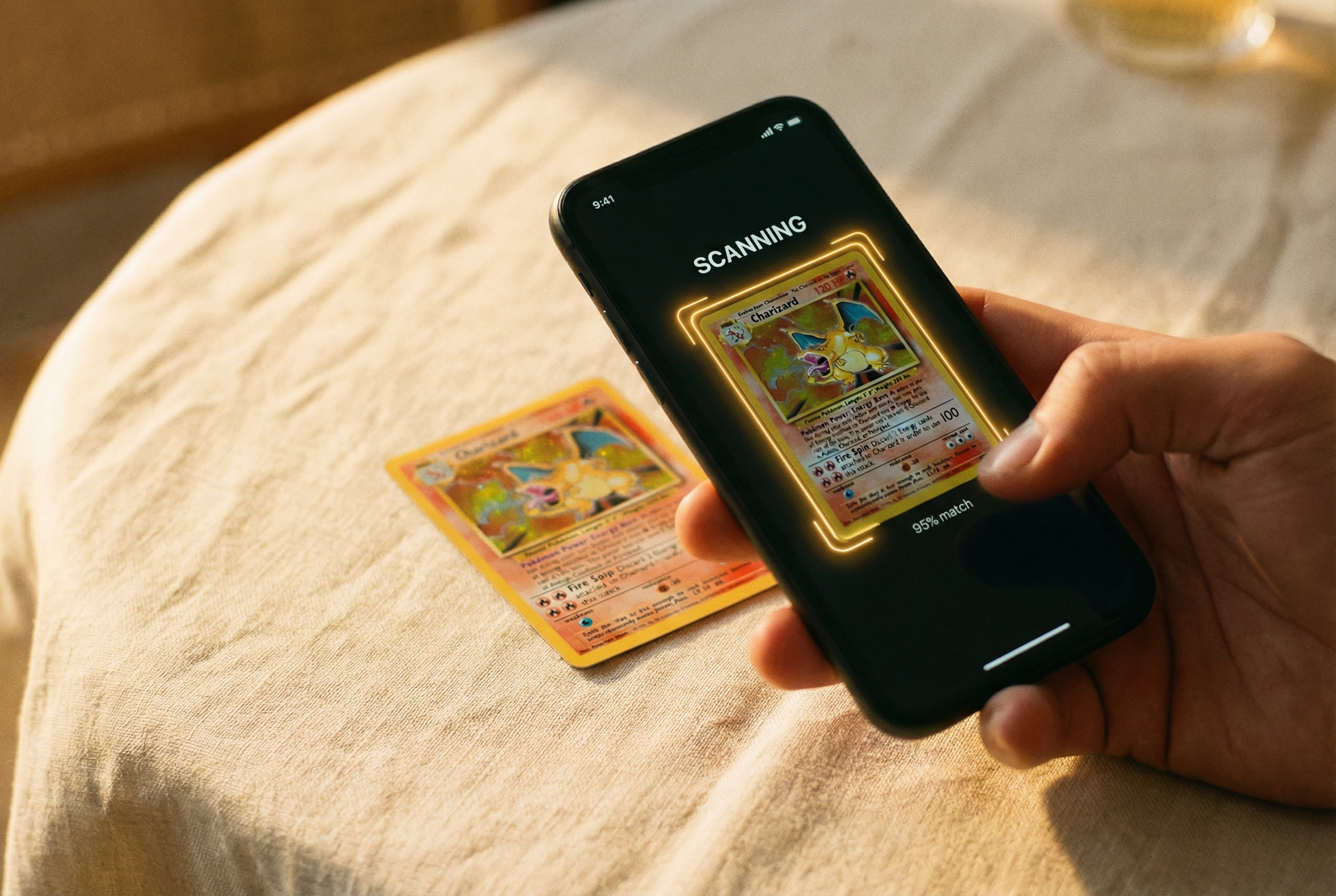 Hand scanning a Pokémon card with Holy Grails