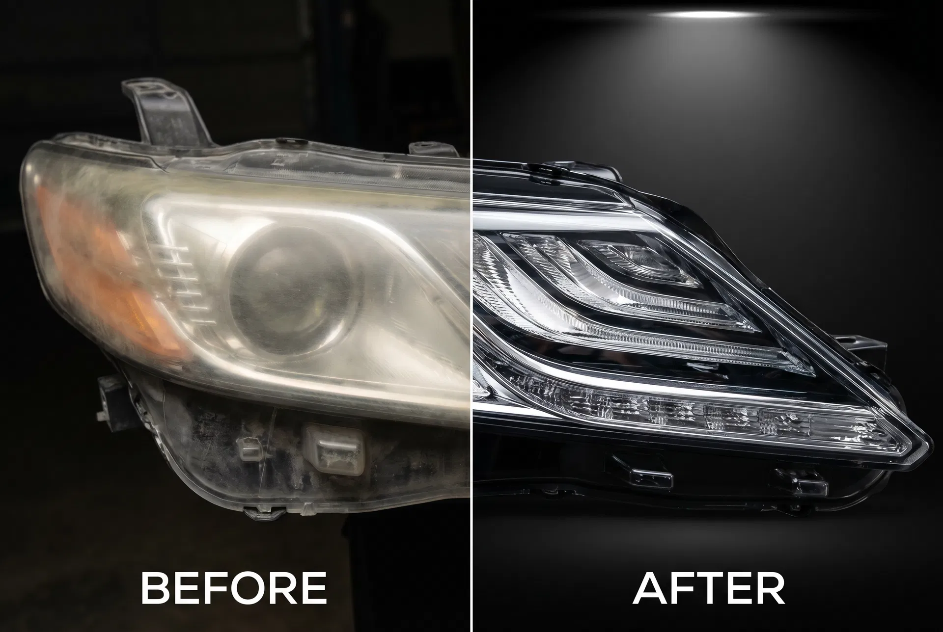 Before and after headlight restoration - 2018 Toyota Camry - Denver, CO