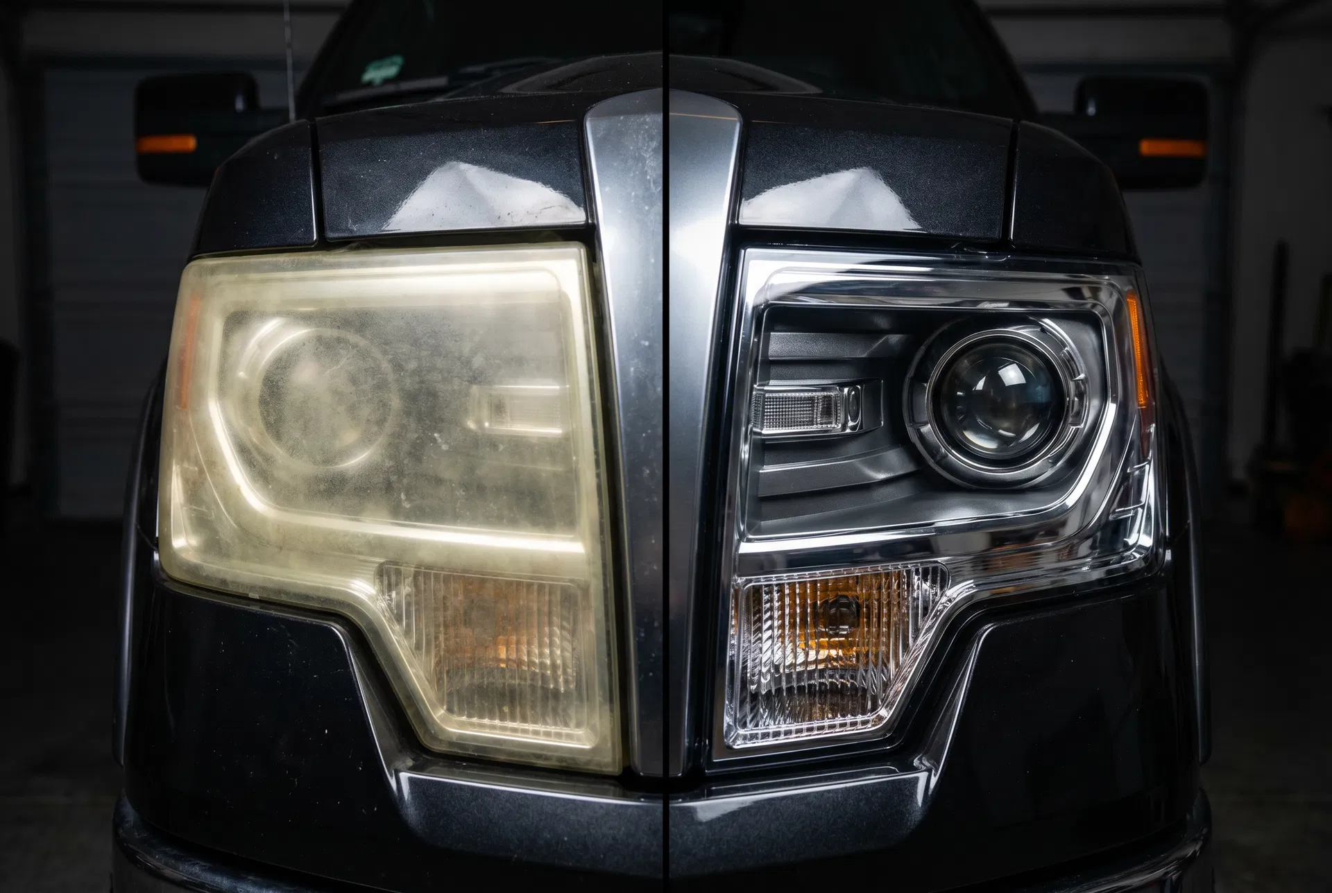 Before and after headlight restoration - 2012 Ford F-150 - Lakewood, CO