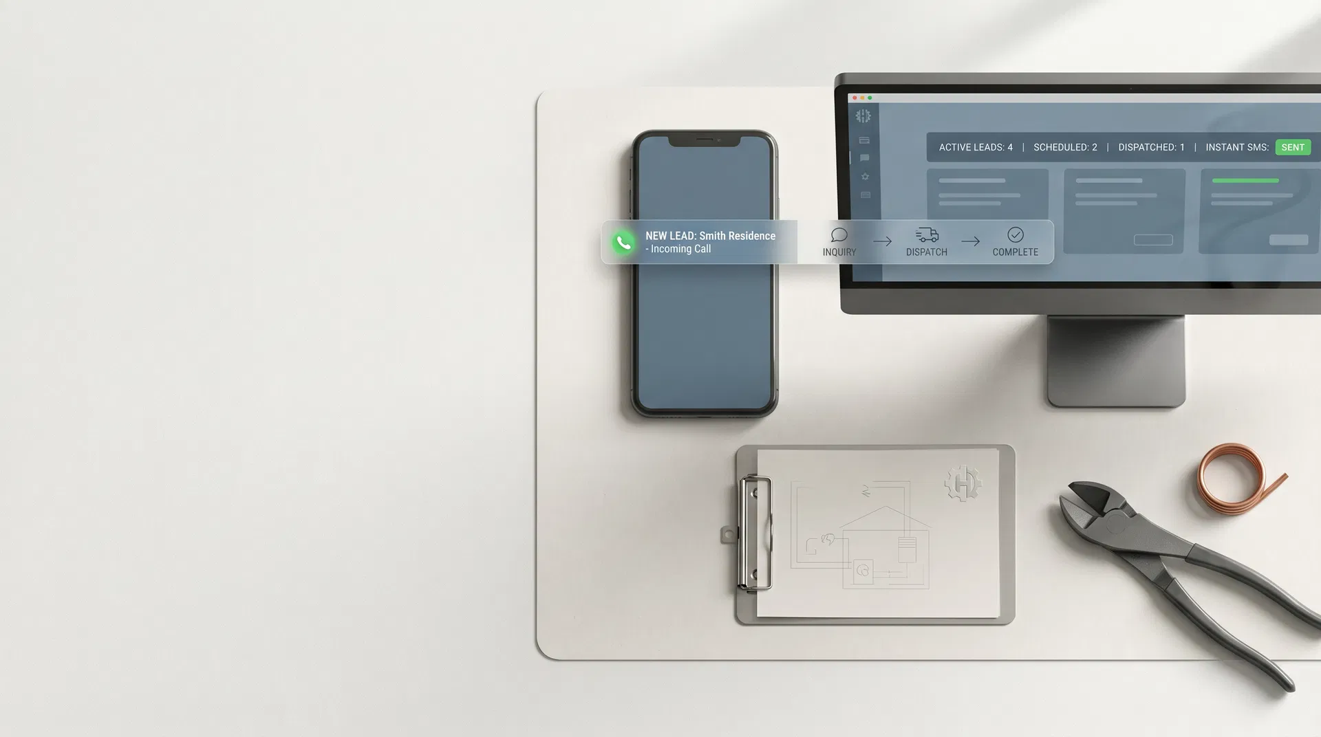Pulse Intake system visual showing incoming HVAC lead capture and alert workflow