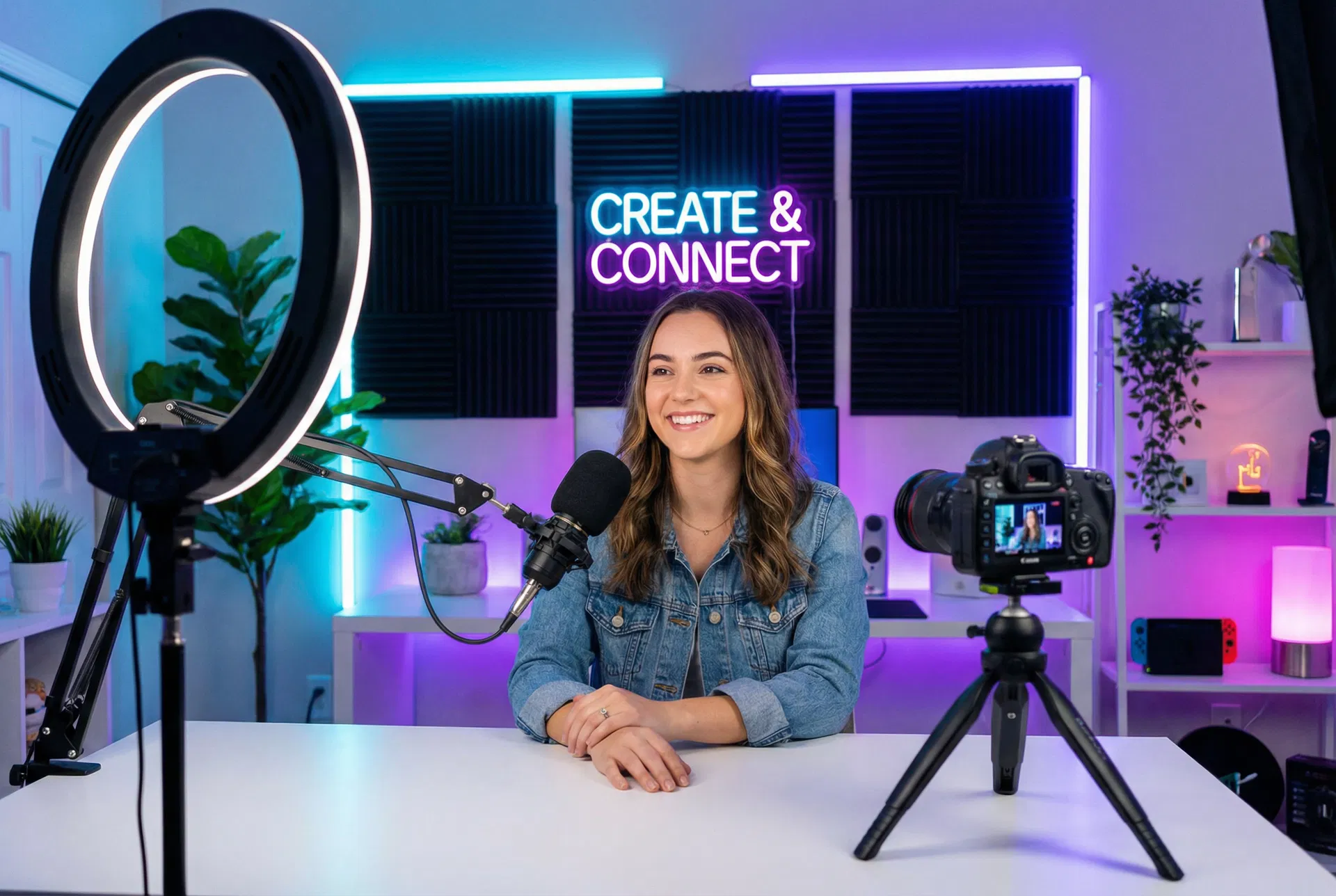 YouTuber recording in a professional studio setup