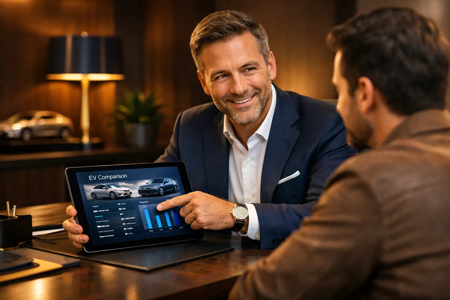 EV consultant presenting options to a client