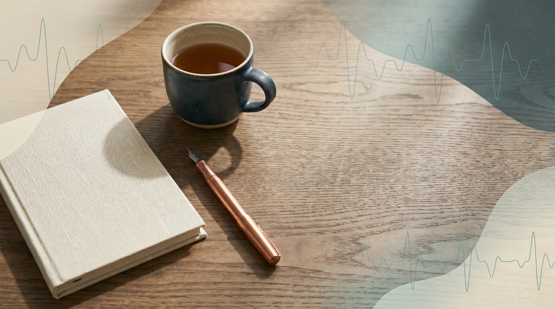 Calm tabletop artwork used behind support resources