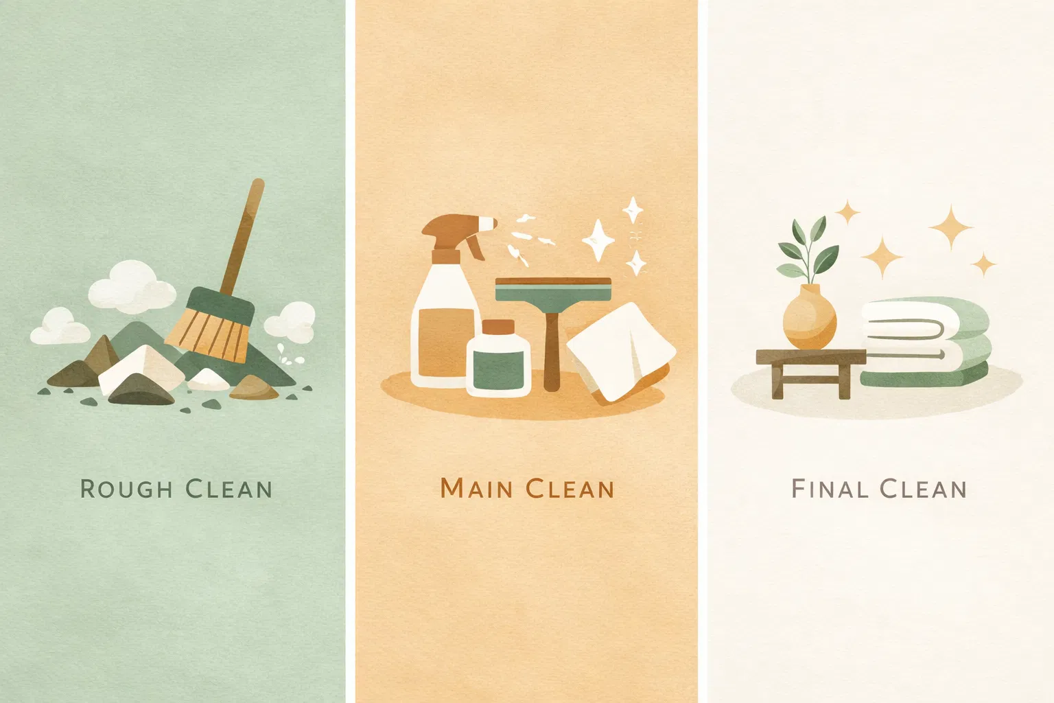 Three-stage cleaning process illustration