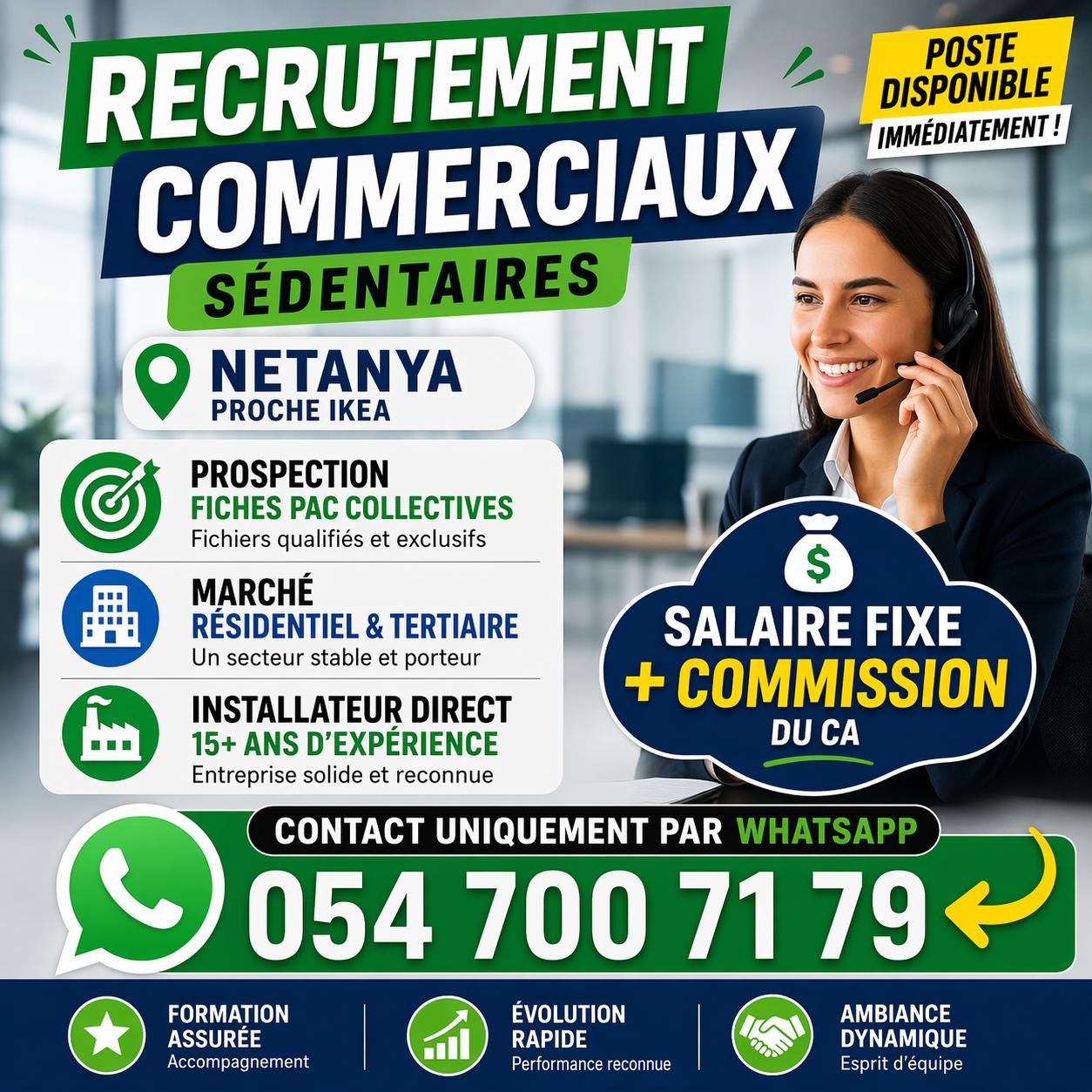 RECRUTEMENT COMMERCIAUX SÉDENTAIRES – NETANYA