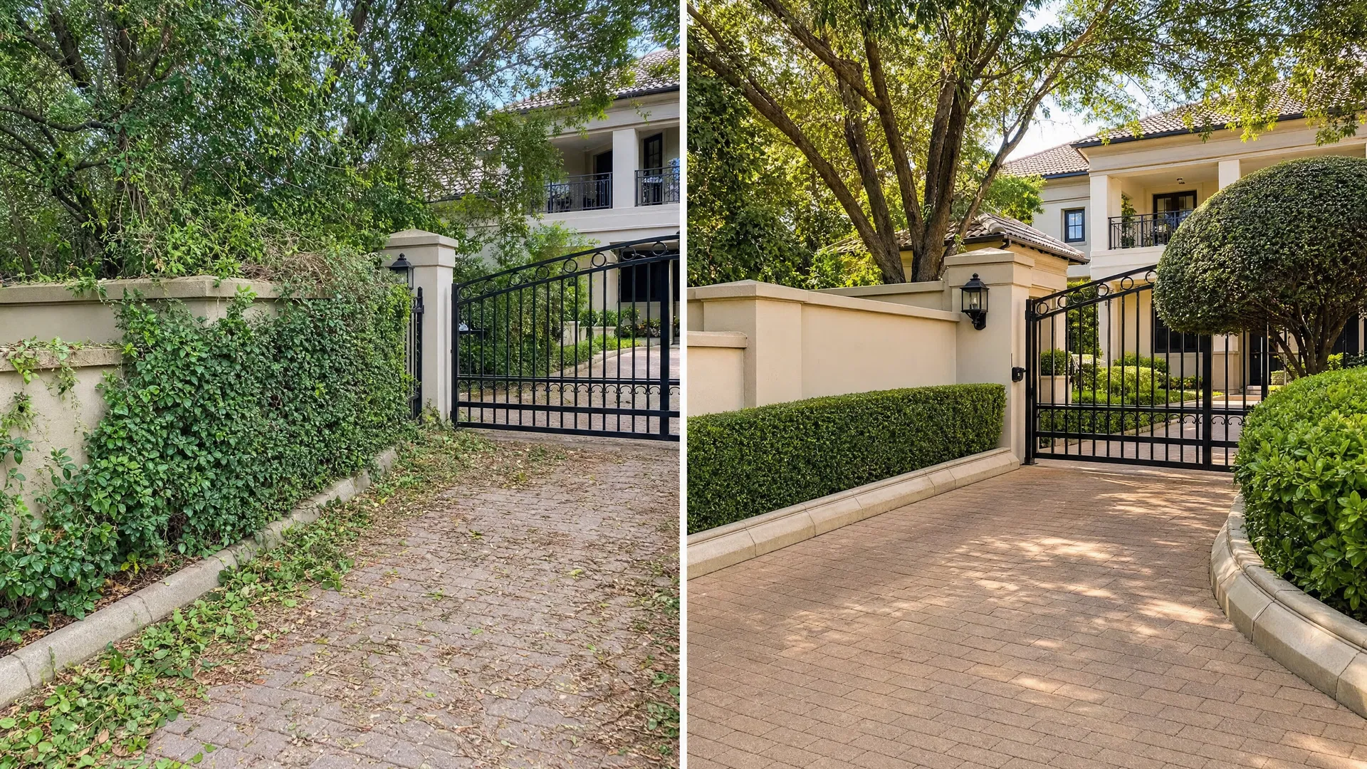 Entrance hedge and paving reset