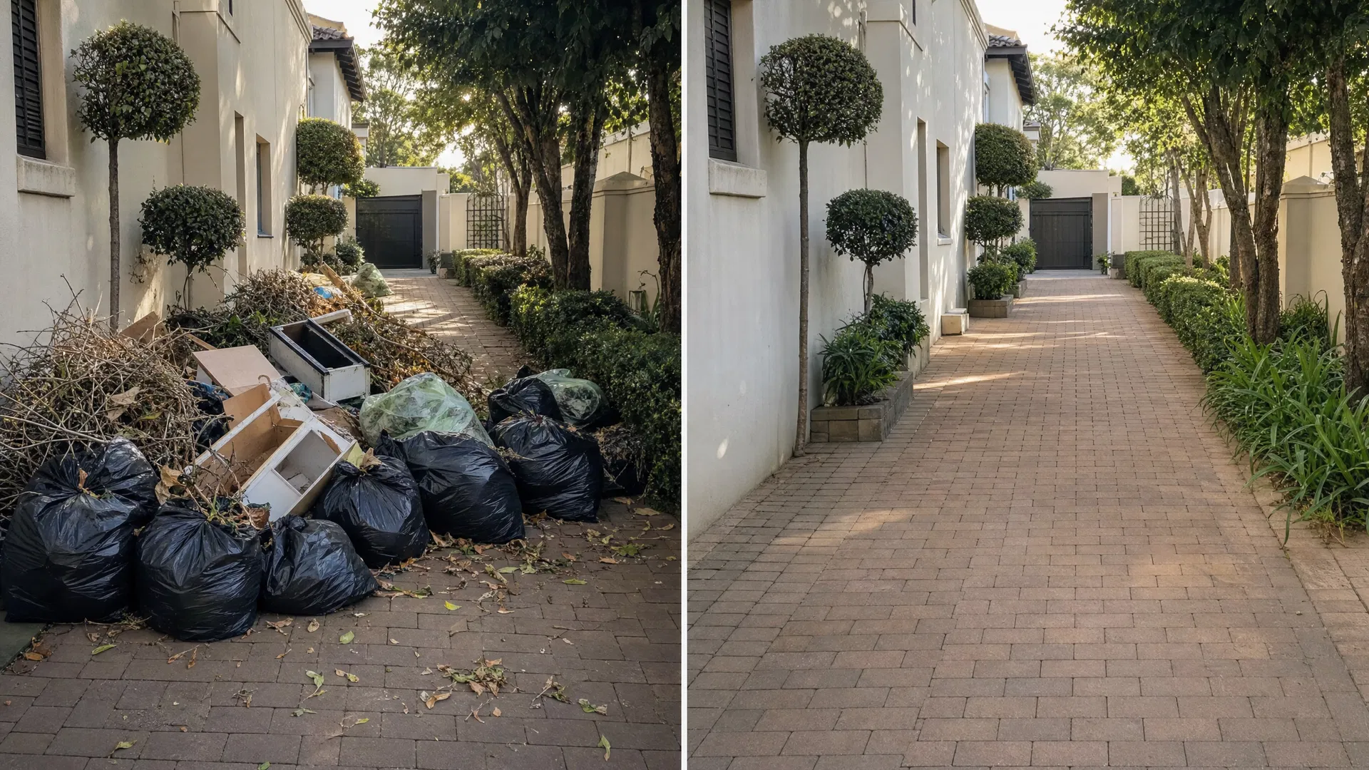 Refuse cleared and paving swept clean