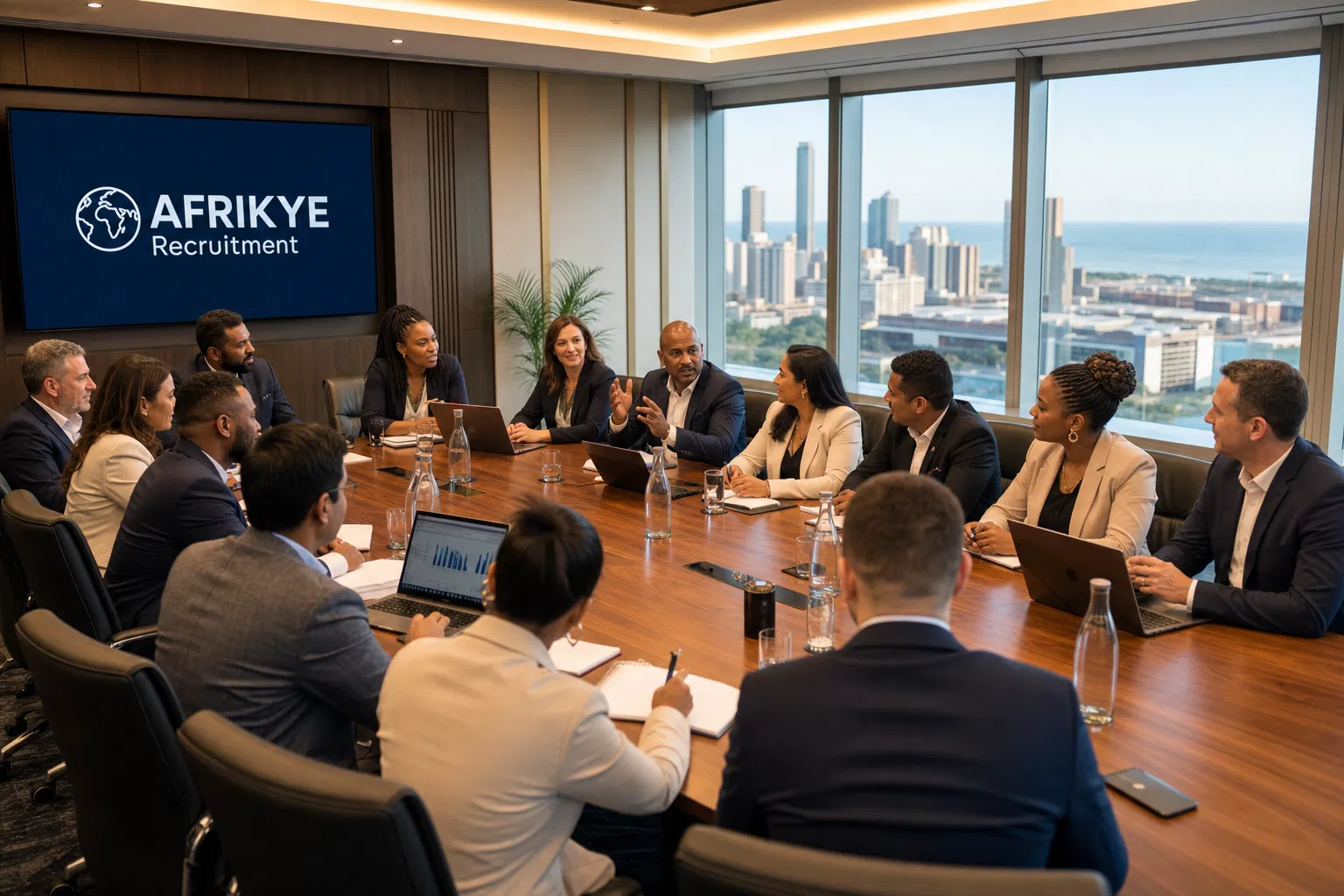 Afrikye Recruitment diverse team in a boardroom meeting, Durban, South Africa