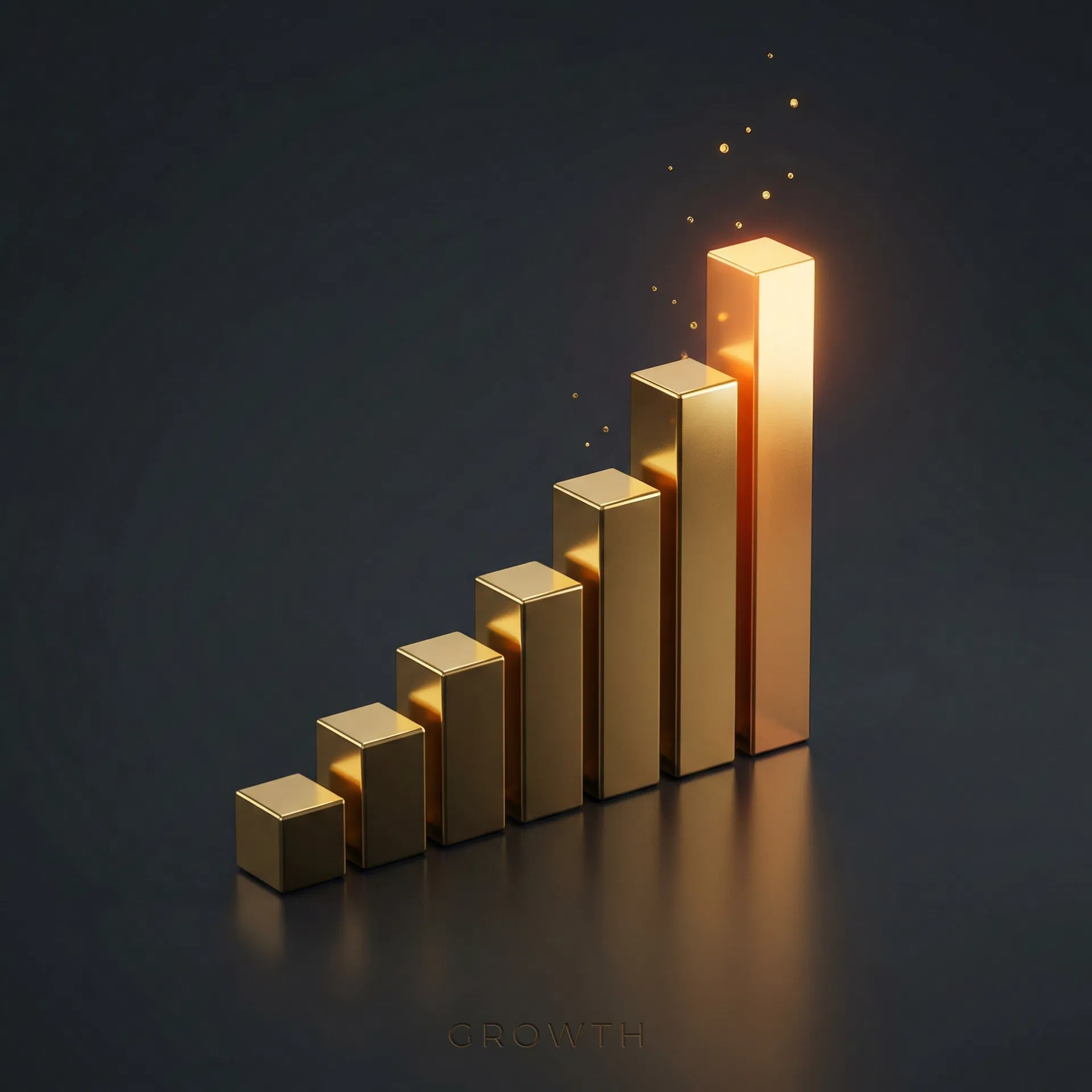Gold bar chart showing growth trajectory
