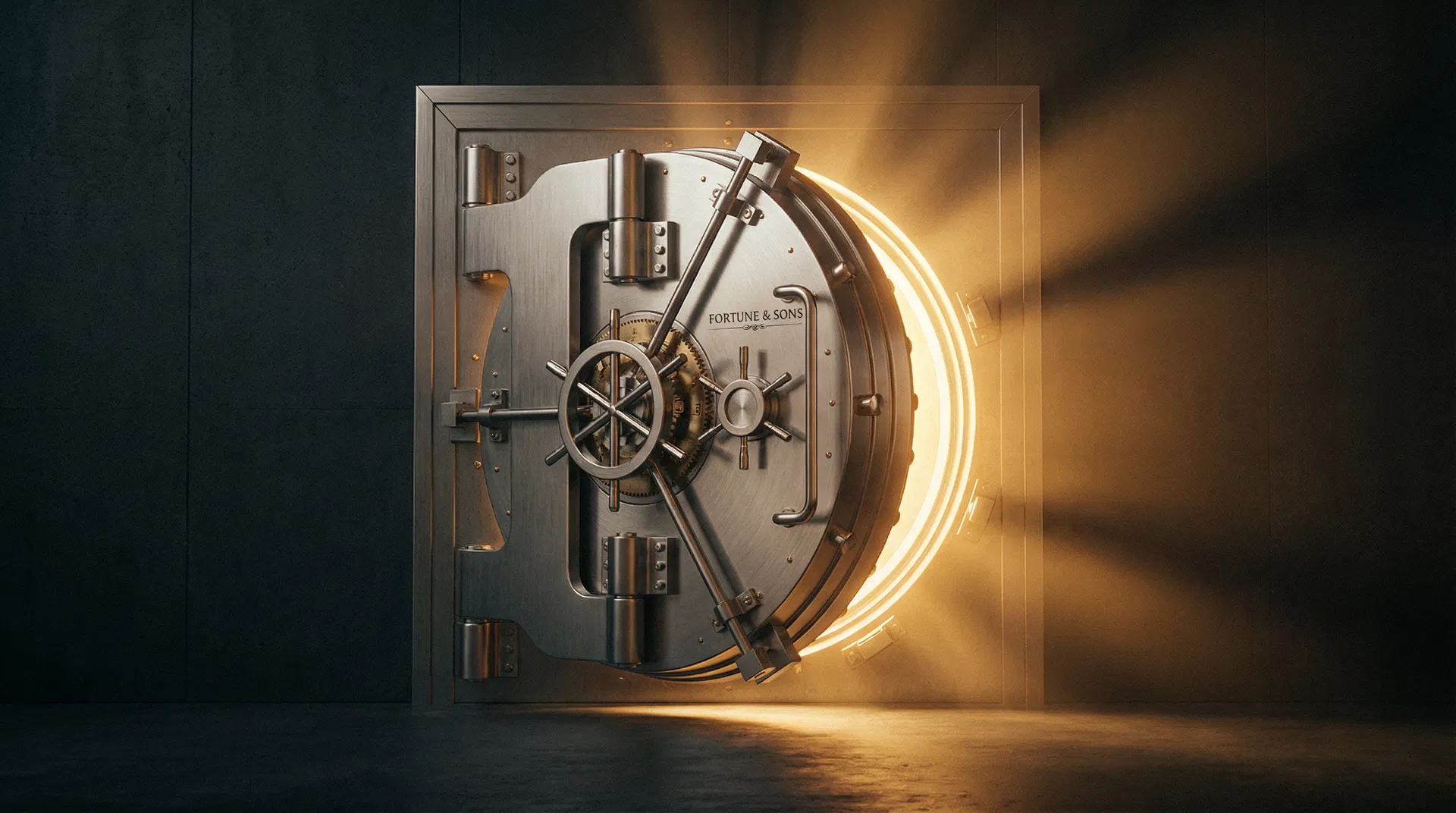 Vault door opening with golden light
