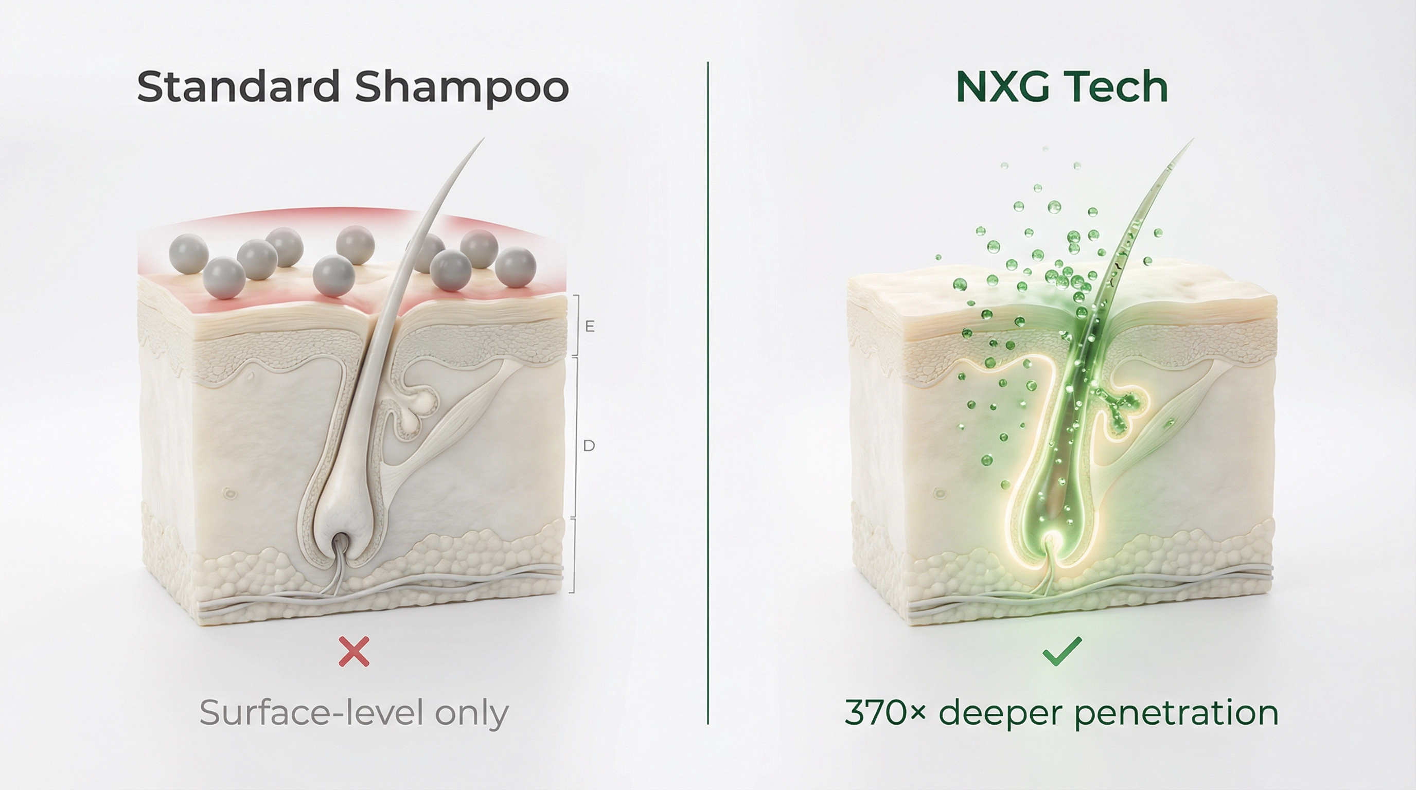 NXG Tech vs Standard Shampoo penetration comparison