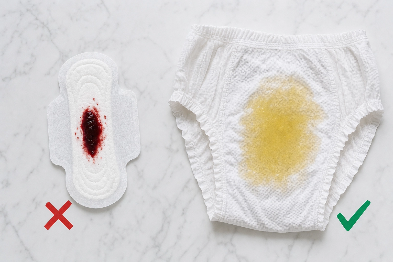 Compresas diseñadas para sangre, no para orina