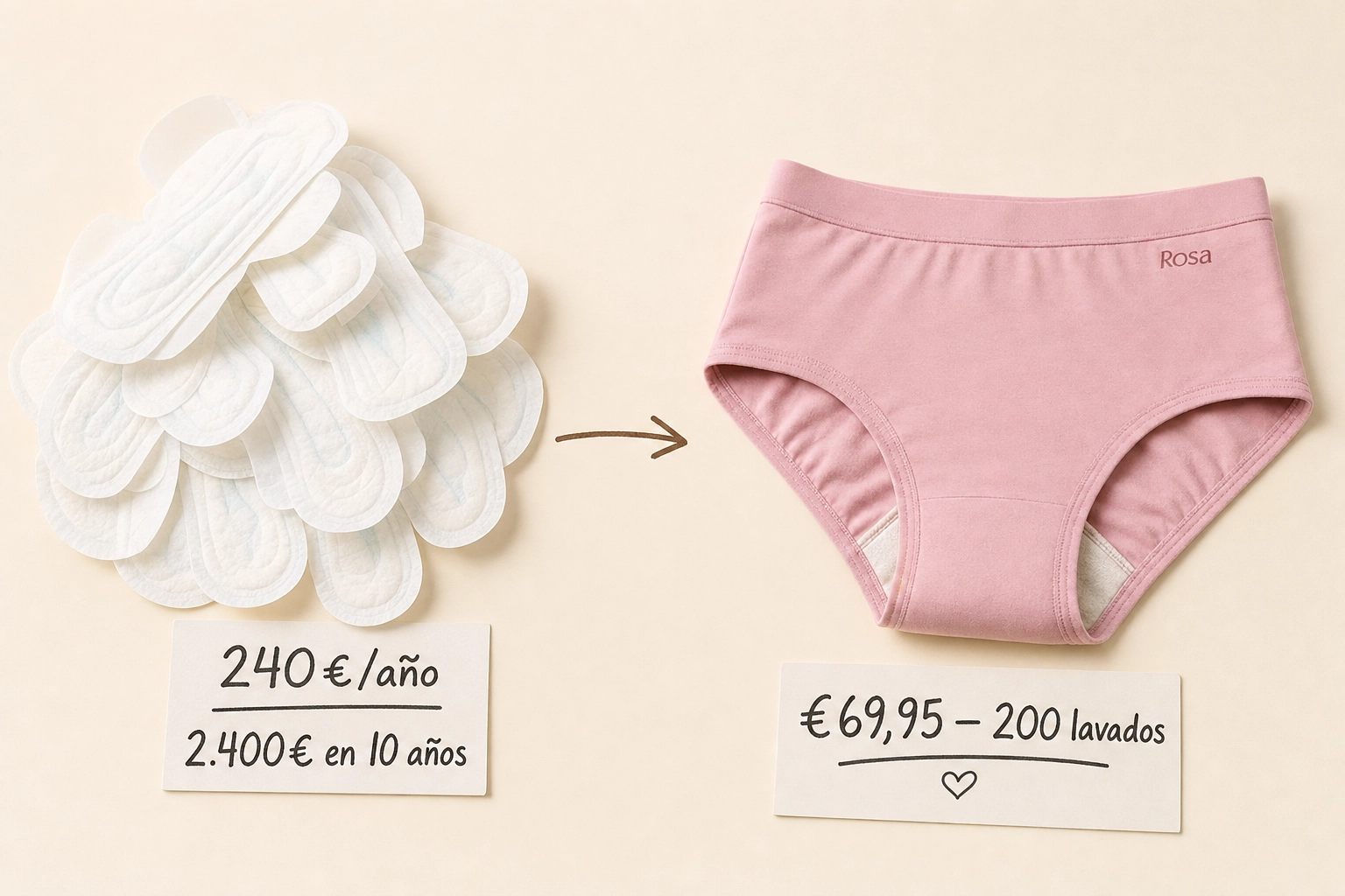 Ahorro real: 2.400€ en compresas vs 69,95€ Rosa