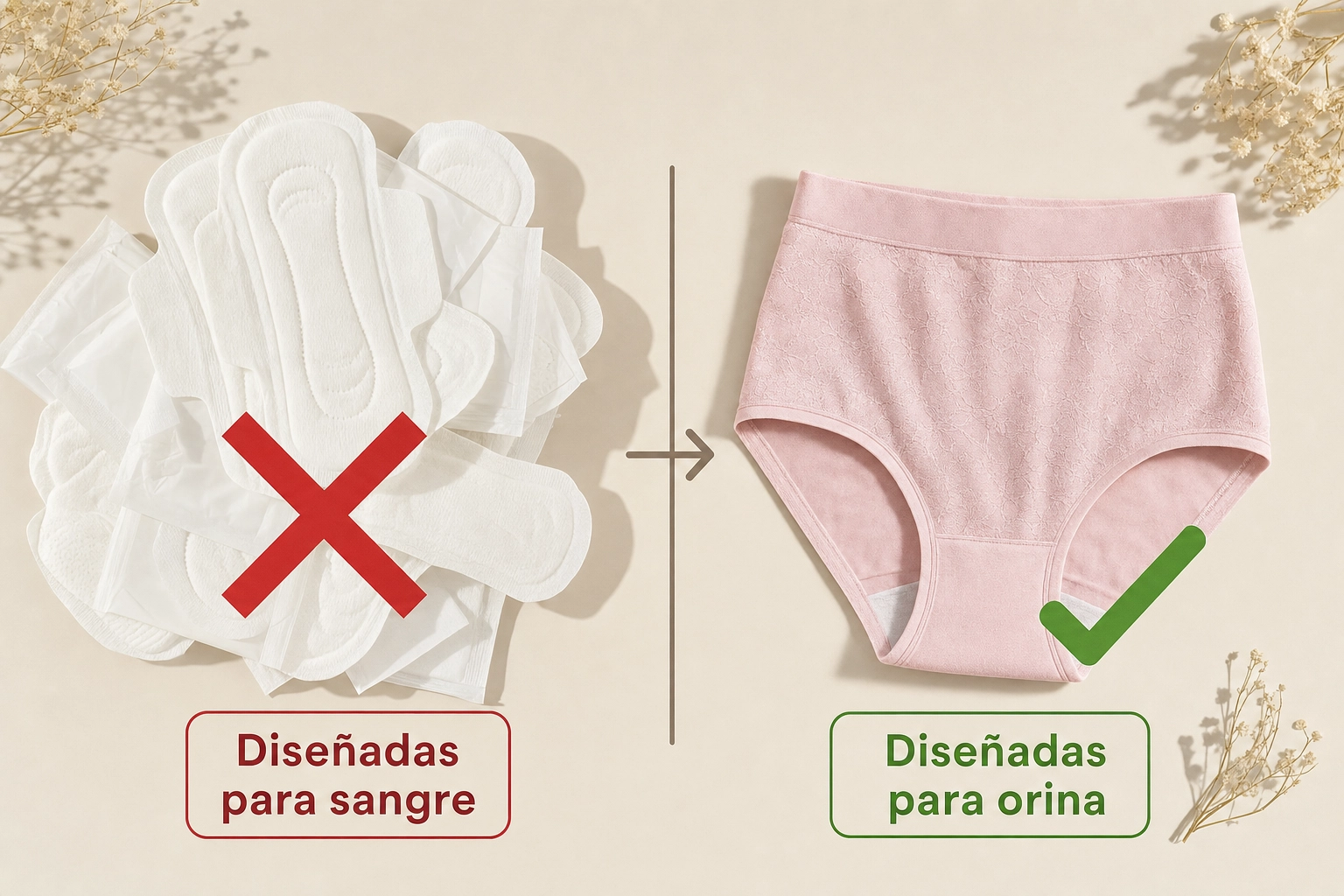 Las toallas sanitarias están diseñadas para sangre, no para orina